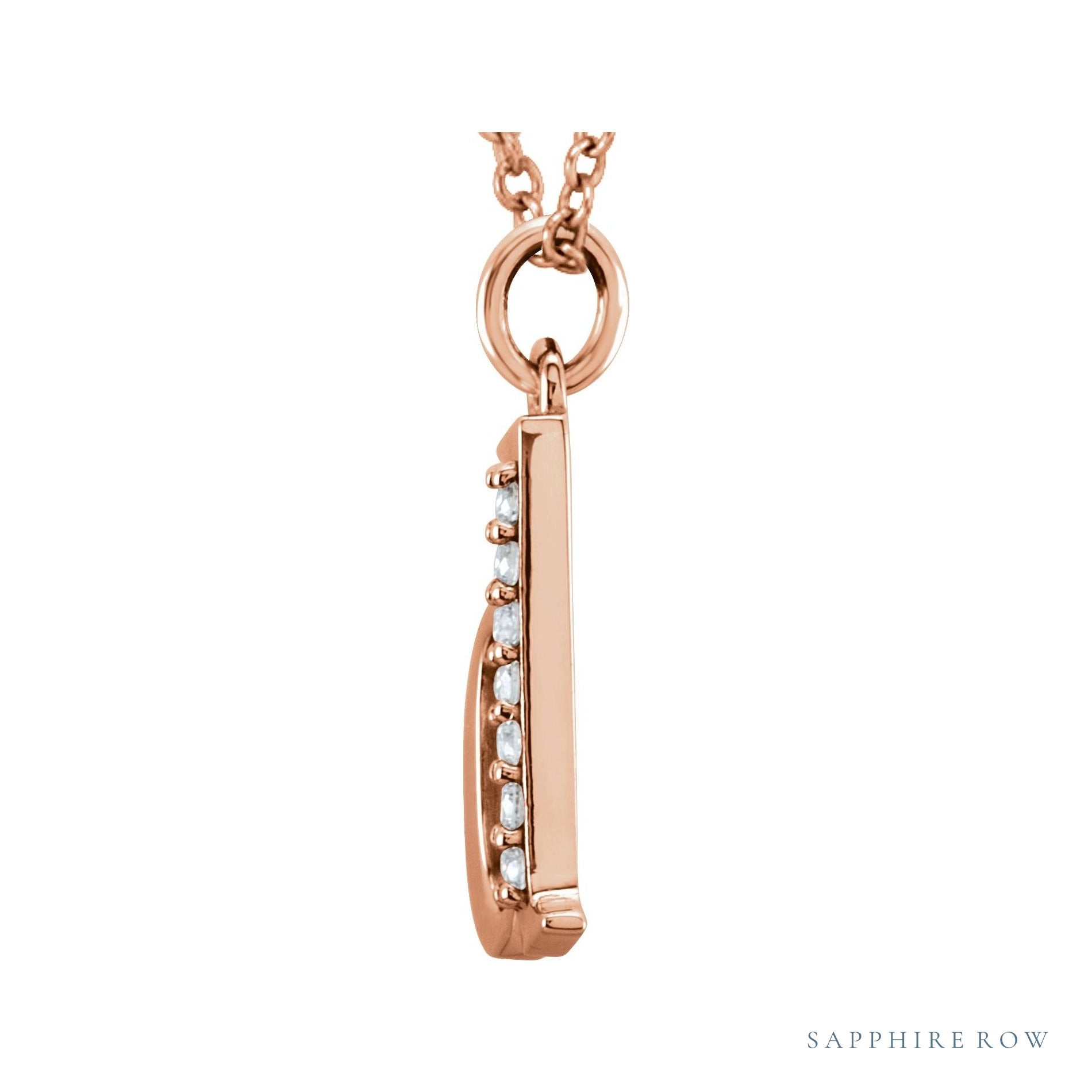 Sapphire Row Natural Diamond Lowercase Initial Necklace - d, 14K Rose Gold (view 2)