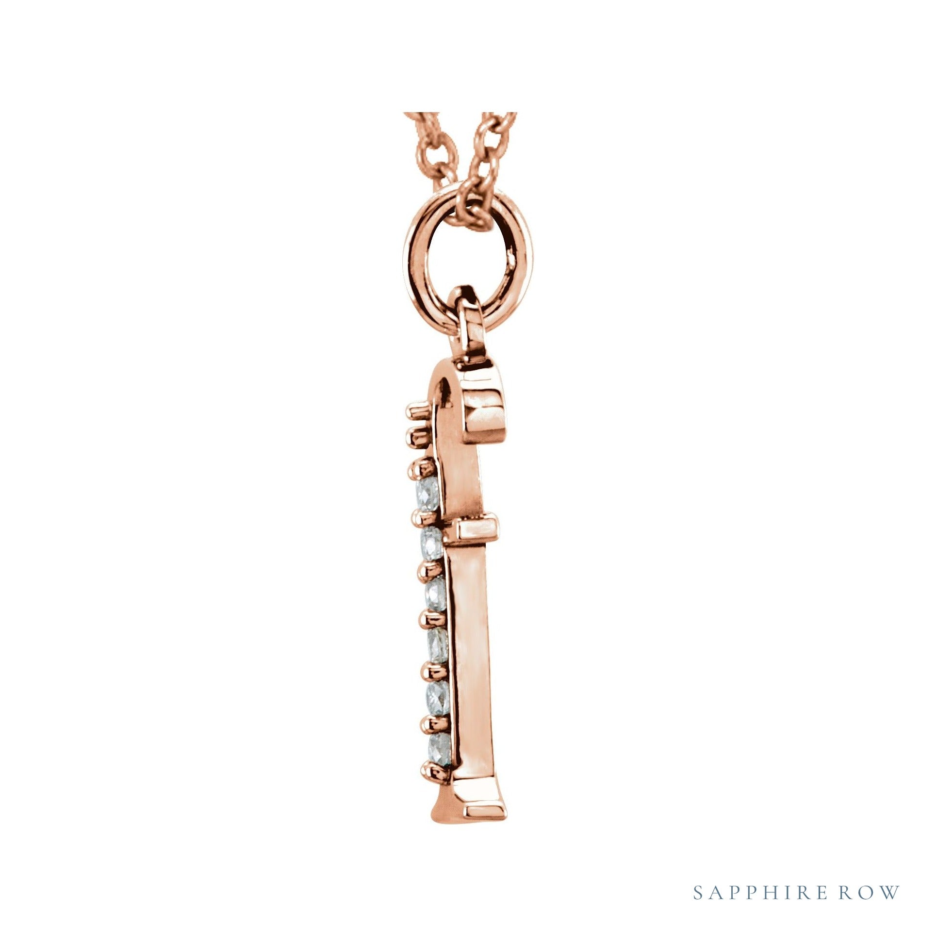 Sapphire Row Natural Diamond Lowercase Initial Necklace - f, 14K Rose Gold (view 2)