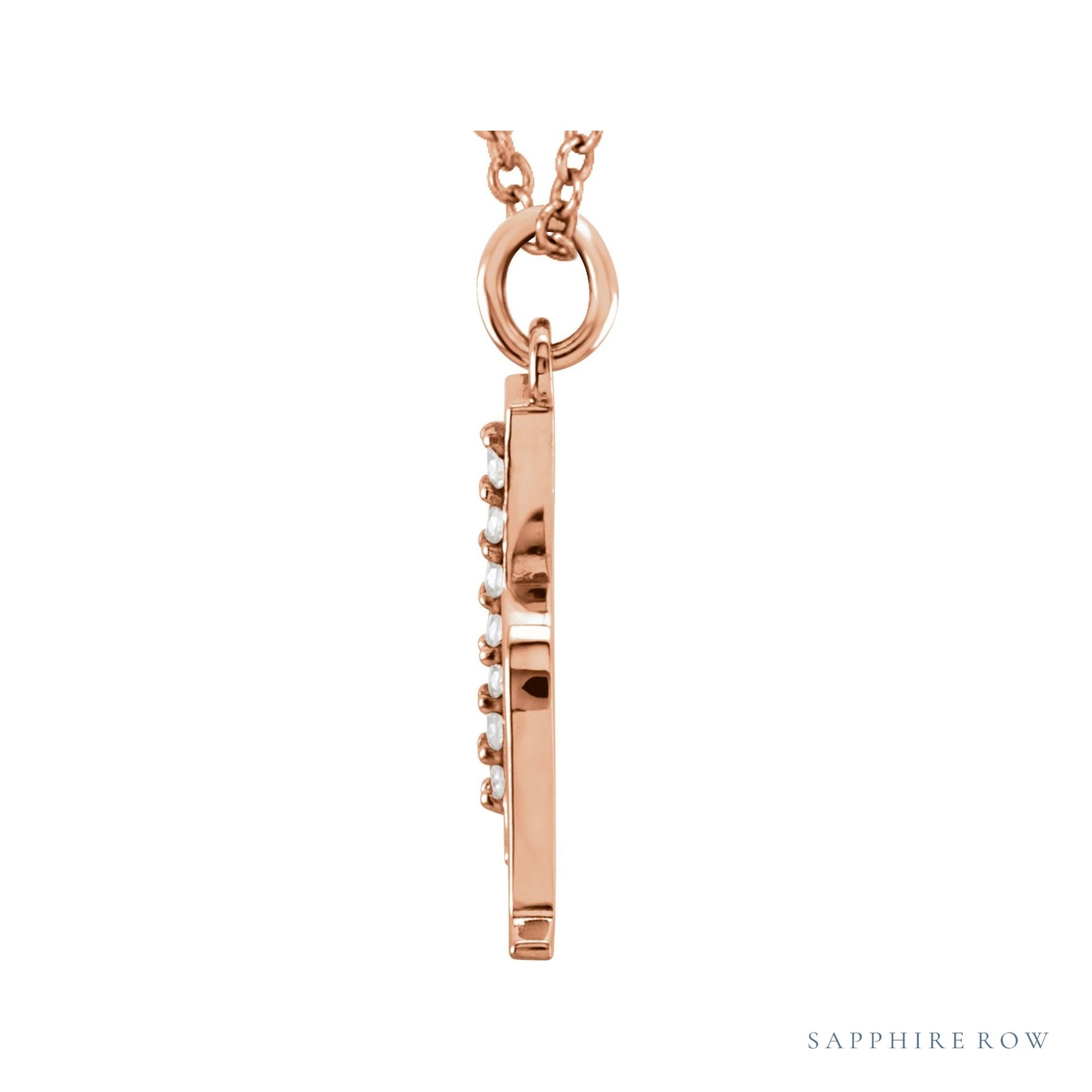 Sapphire Row Natural Diamond Lowercase Initial Necklace - h, 14K Rose Gold (view 2)