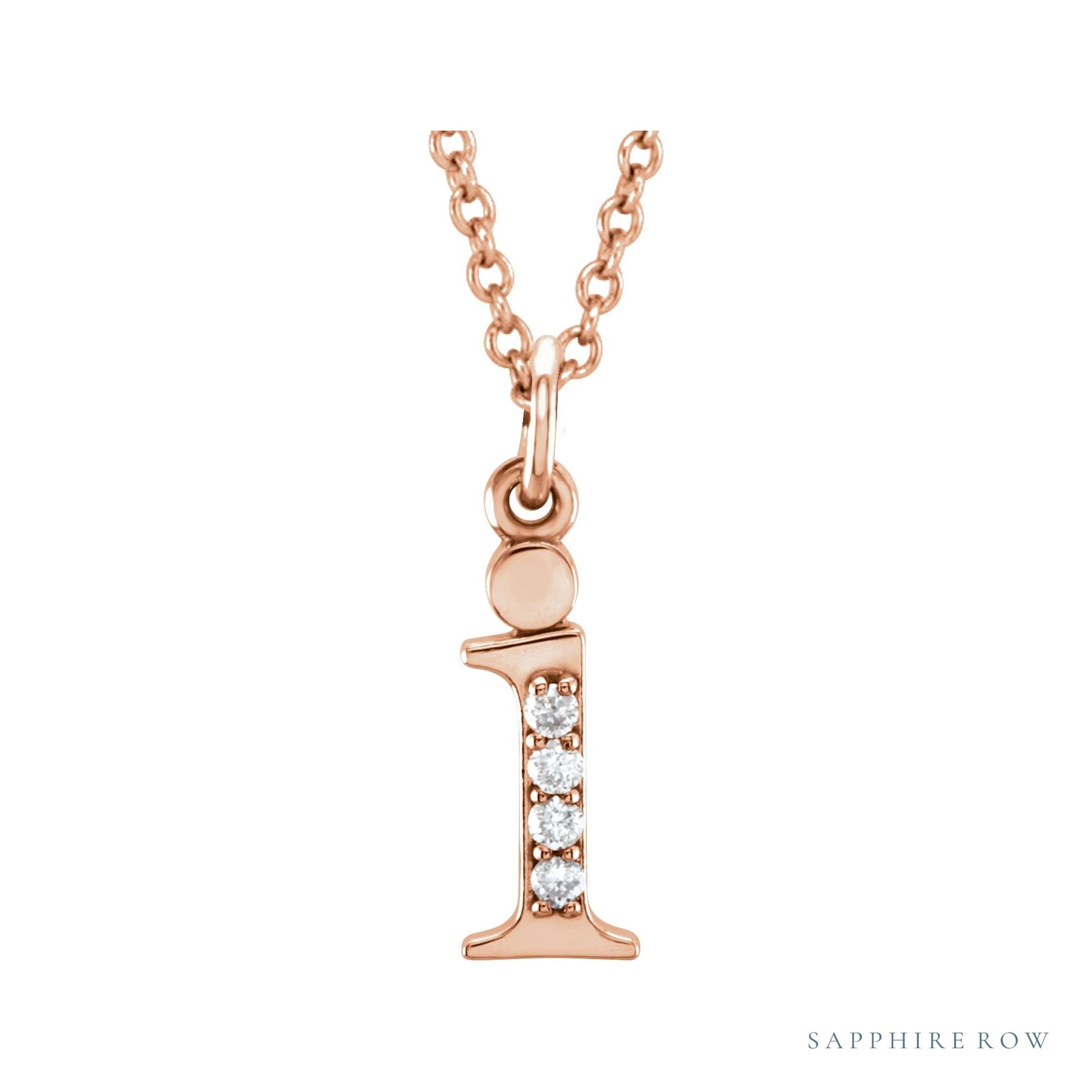 Sapphire Row Natural Diamond Lowercase Initial Necklace - i, 14K Rose Gold