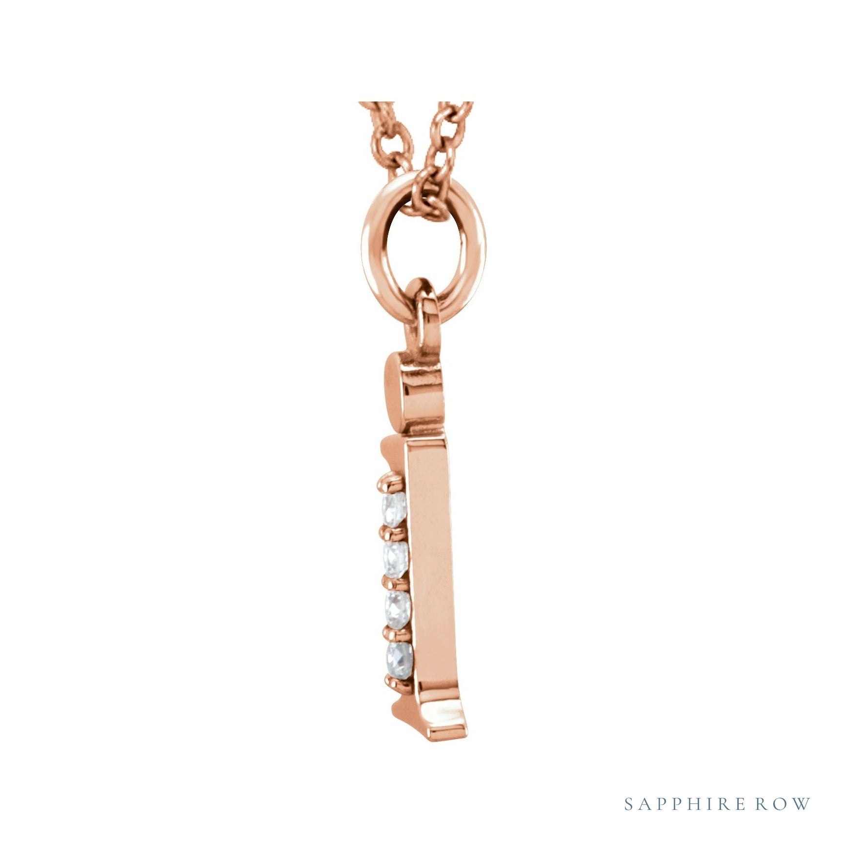 Sapphire Row Natural Diamond Lowercase Initial Necklace - i, 14K Rose Gold (view 2)