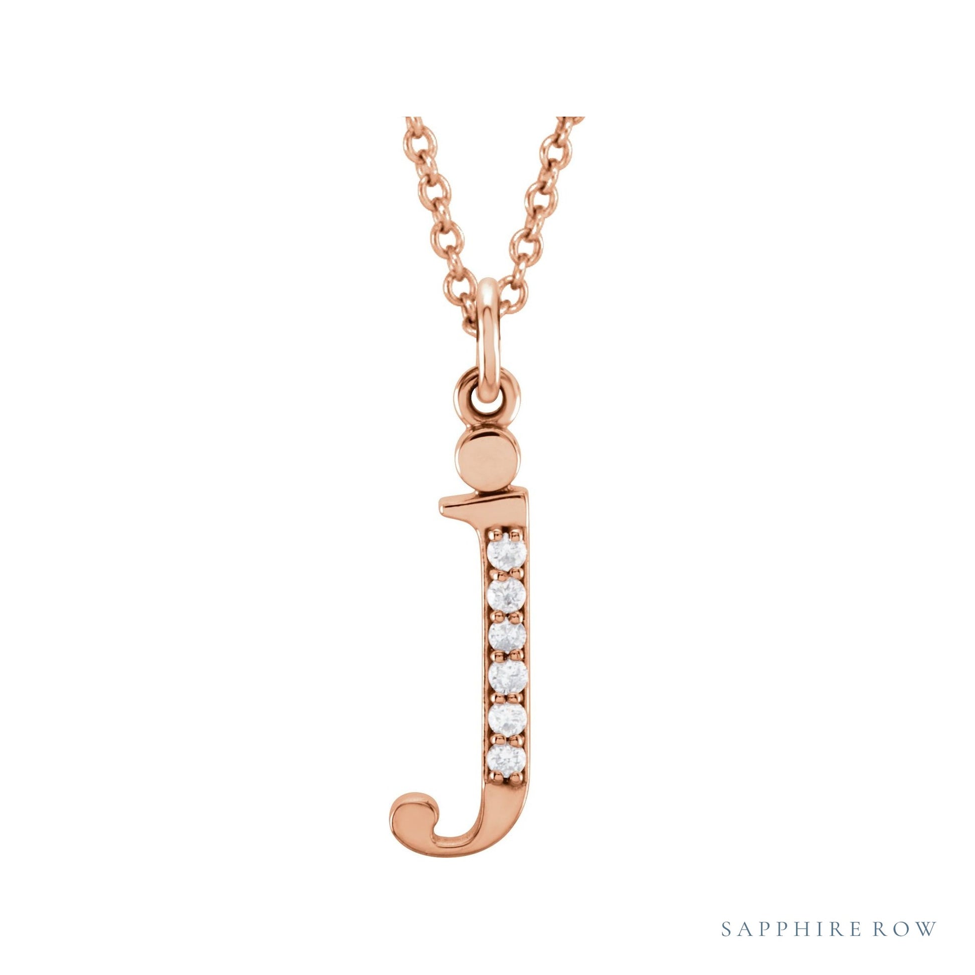 Sapphire Row Natural Diamond Lowercase Initial Necklace - j, 14K Rose Gold