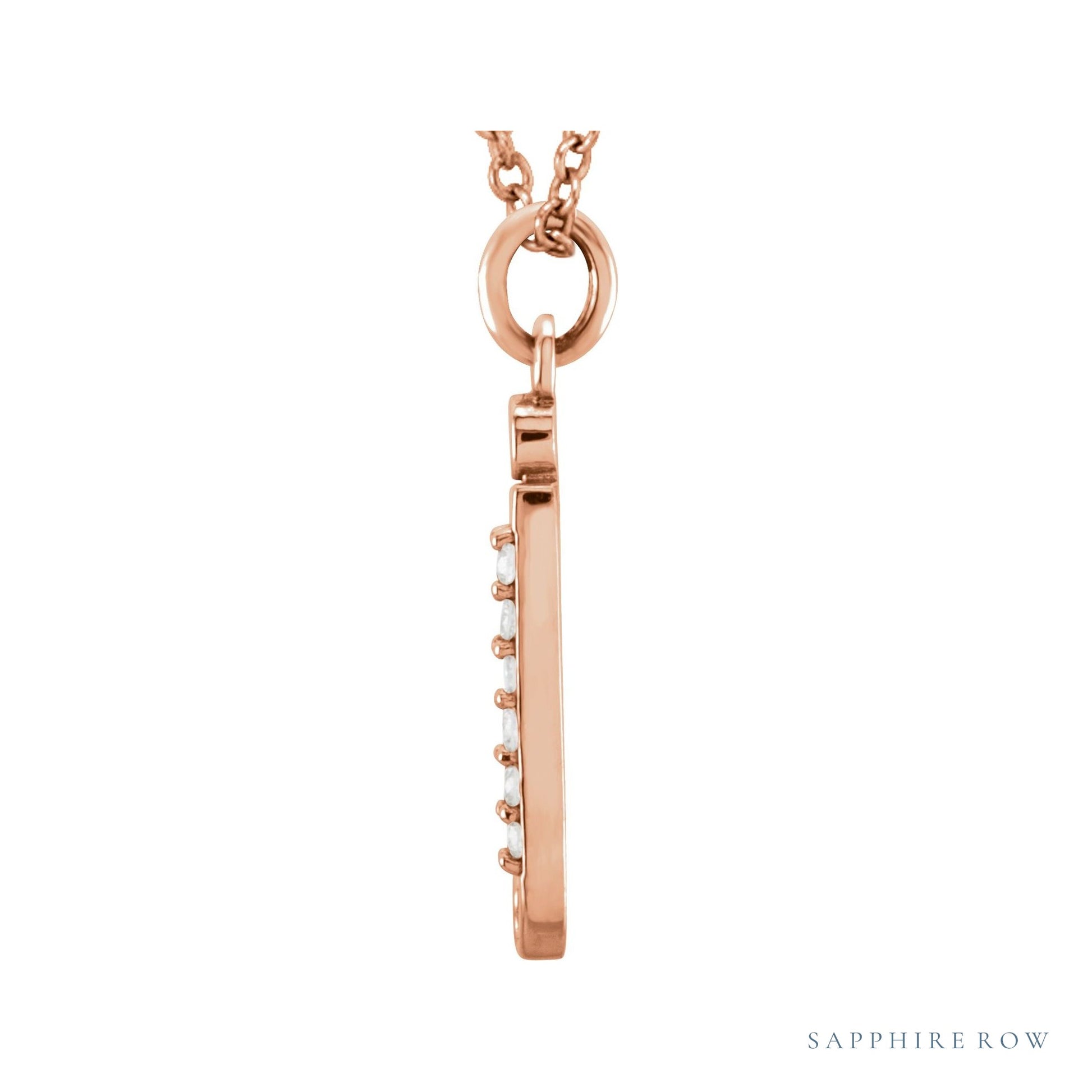 Sapphire Row Natural Diamond Lowercase Initial Necklace - j, 14K Rose Gold (view 2)