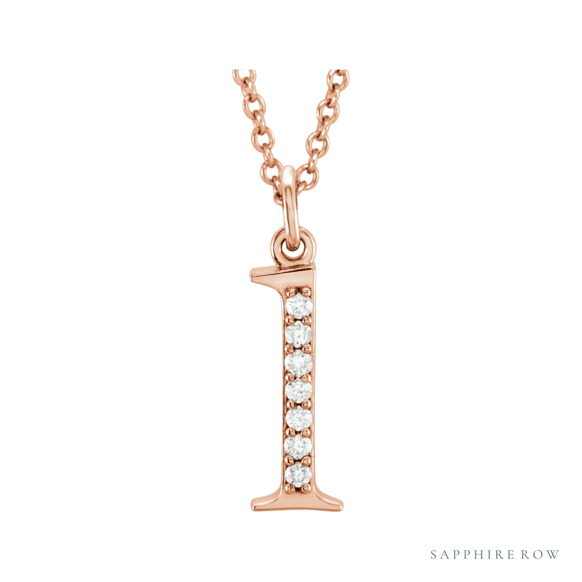 Sapphire Row Natural Diamond Lowercase Initial Necklace - l, 14K Rose Gold