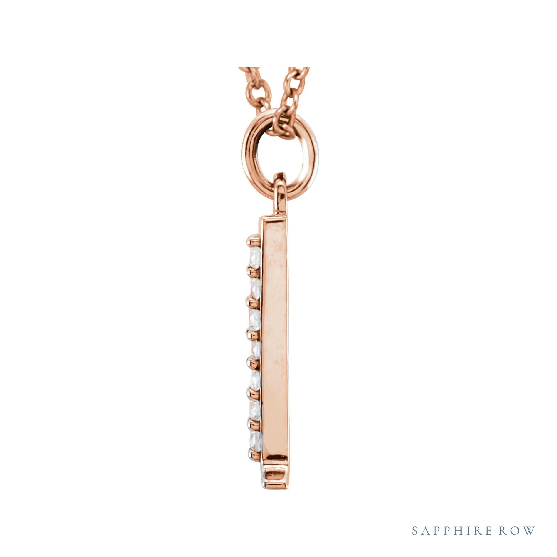 Sapphire Row Natural Diamond Lowercase Initial Necklace - l, 14K Rose Gold (view 2)