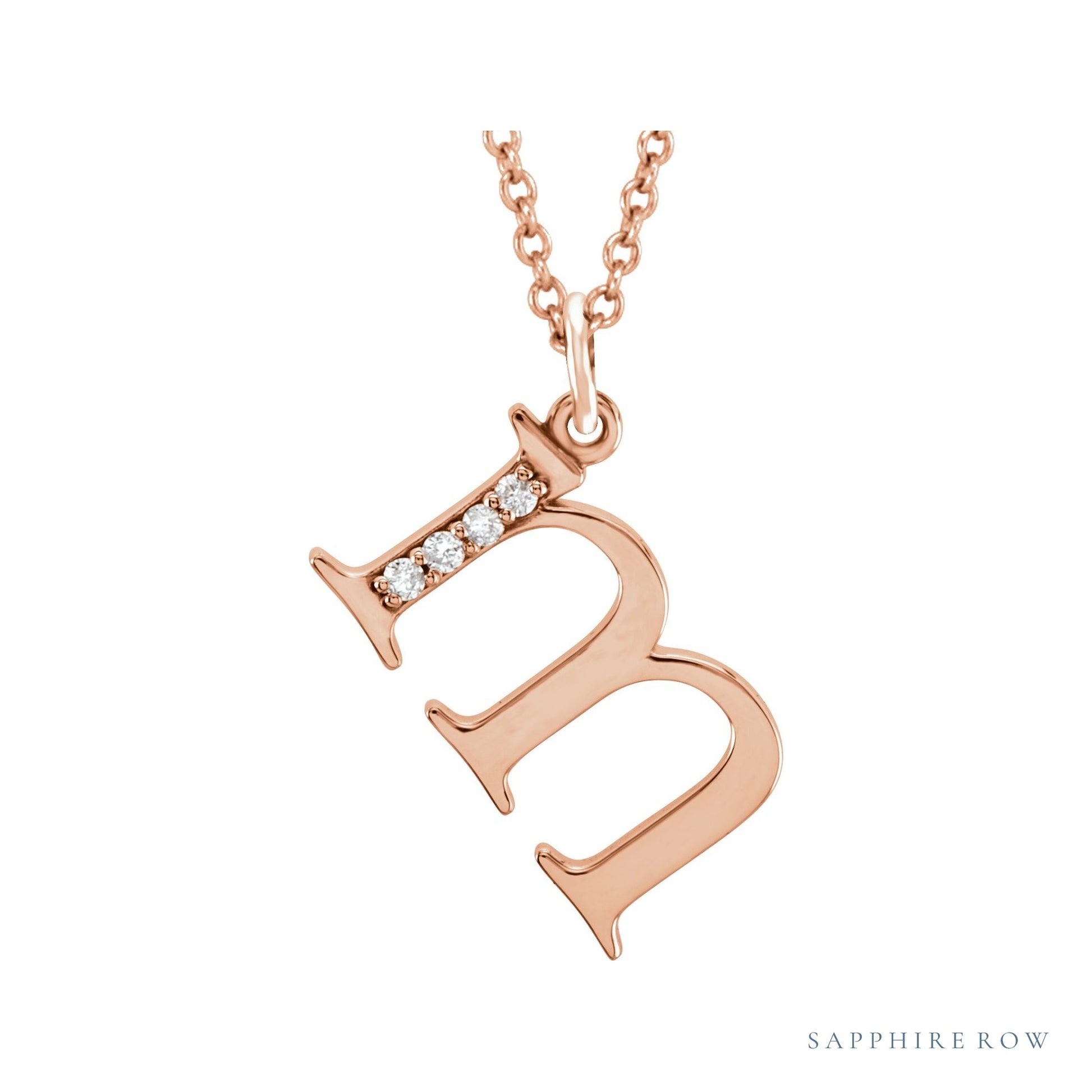 Sapphire Row Natural Diamond Lowercase Initial Necklace - m, 14K Rose Gold