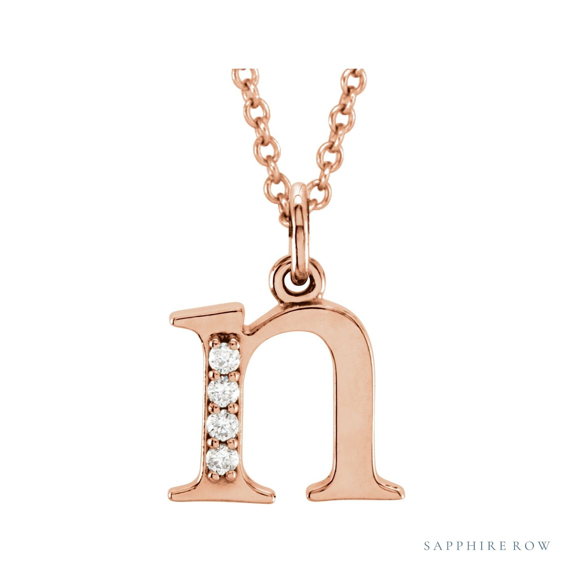 Sapphire Row Natural Diamond Lowercase Initial Necklace - n, 14K Rose Gold