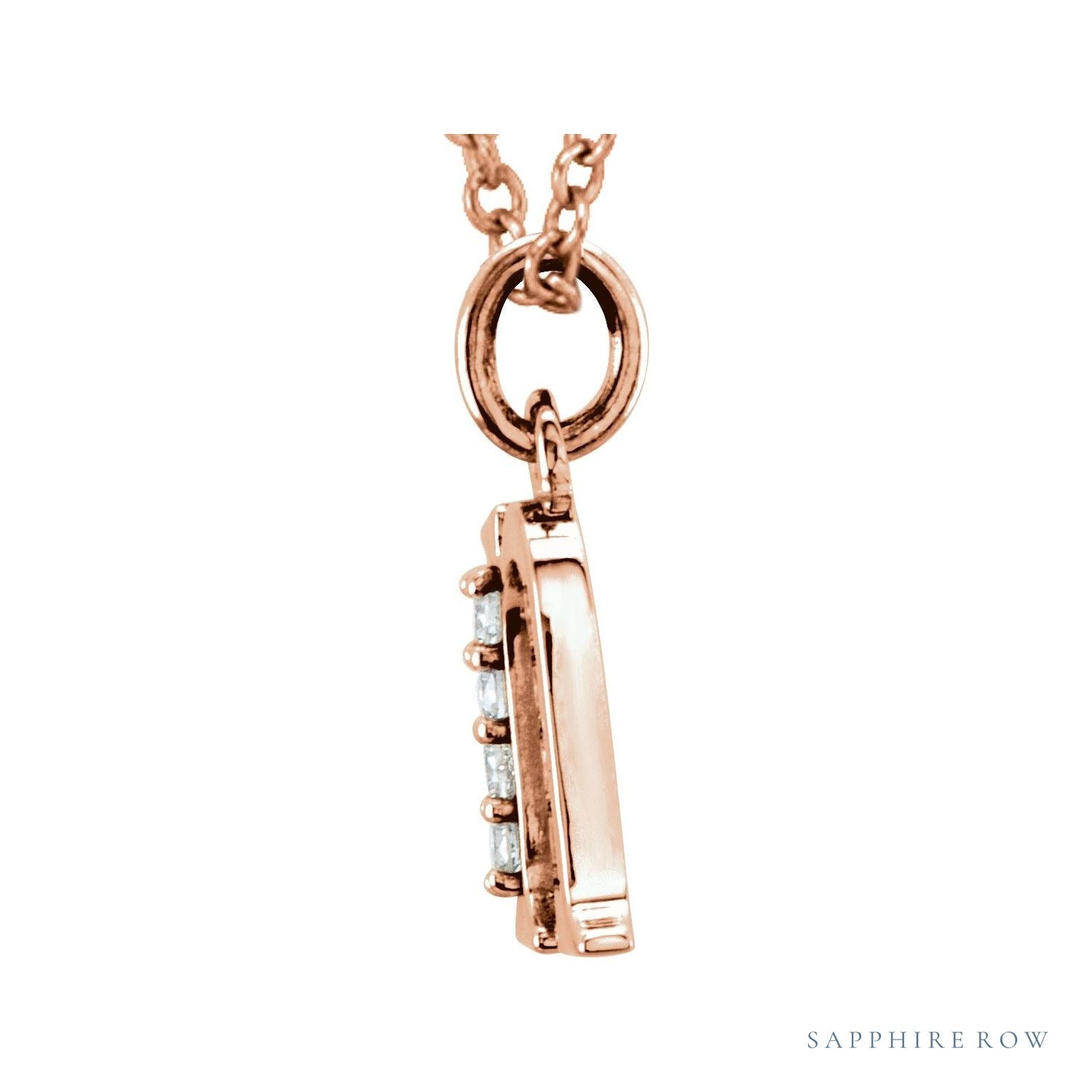 Sapphire Row Natural Diamond Lowercase Initial Necklace - n, 14K Rose Gold (view 2)