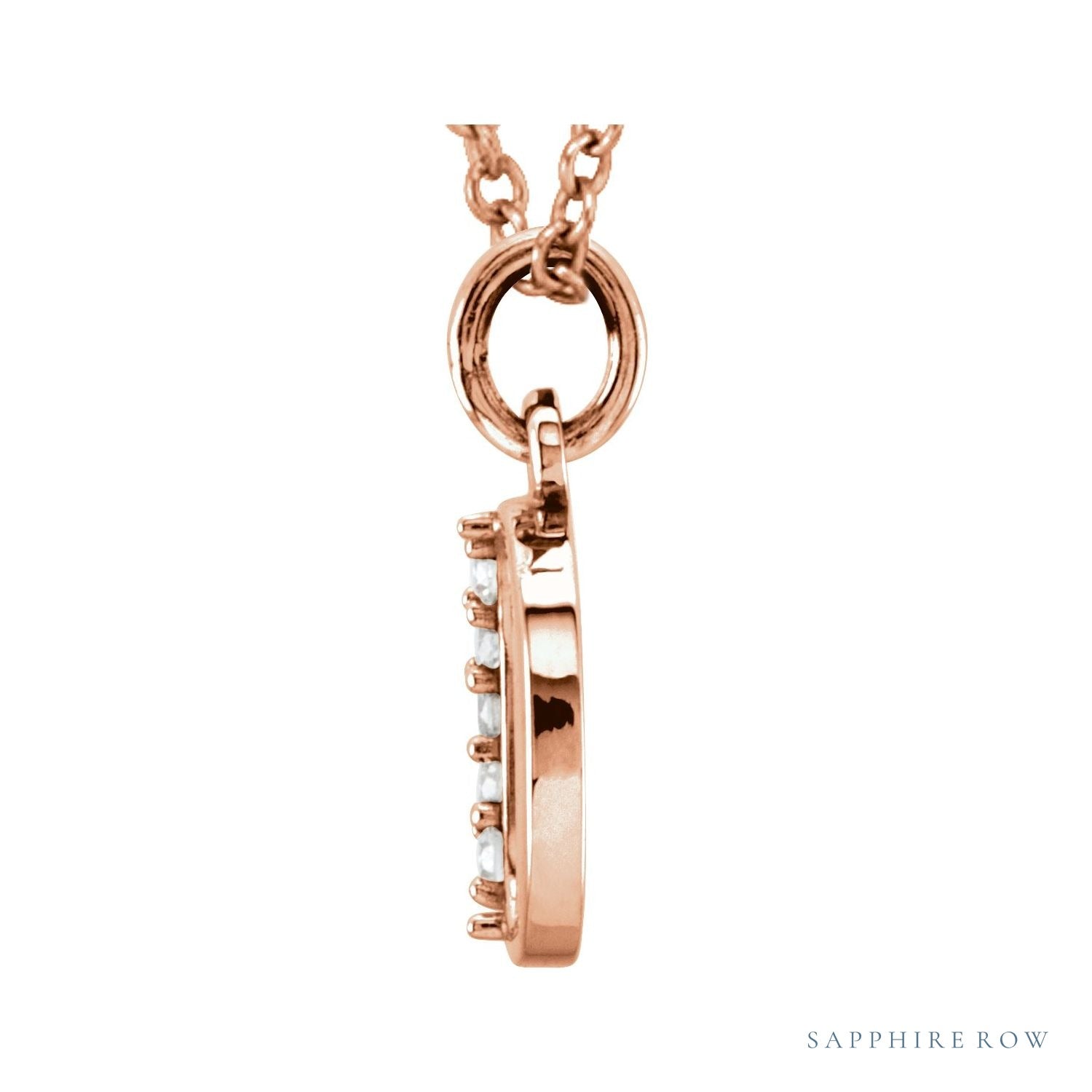Sapphire Row Natural Diamond Lowercase Initial Necklace - o, 14K Rose Gold (view 2)