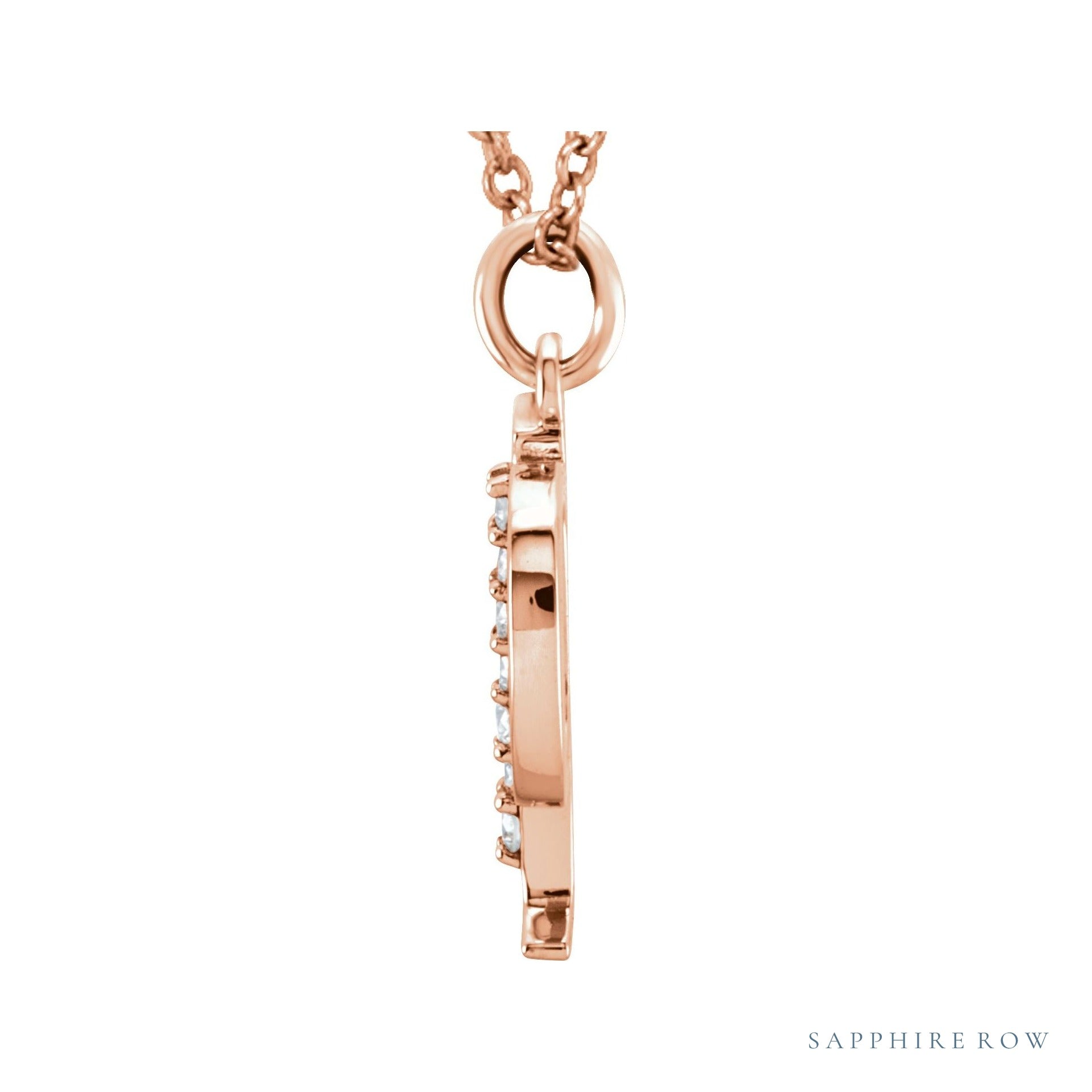 Sapphire Row Natural Diamond Lowercase Initial Necklace - p, 14K Rose Gold (view 2)