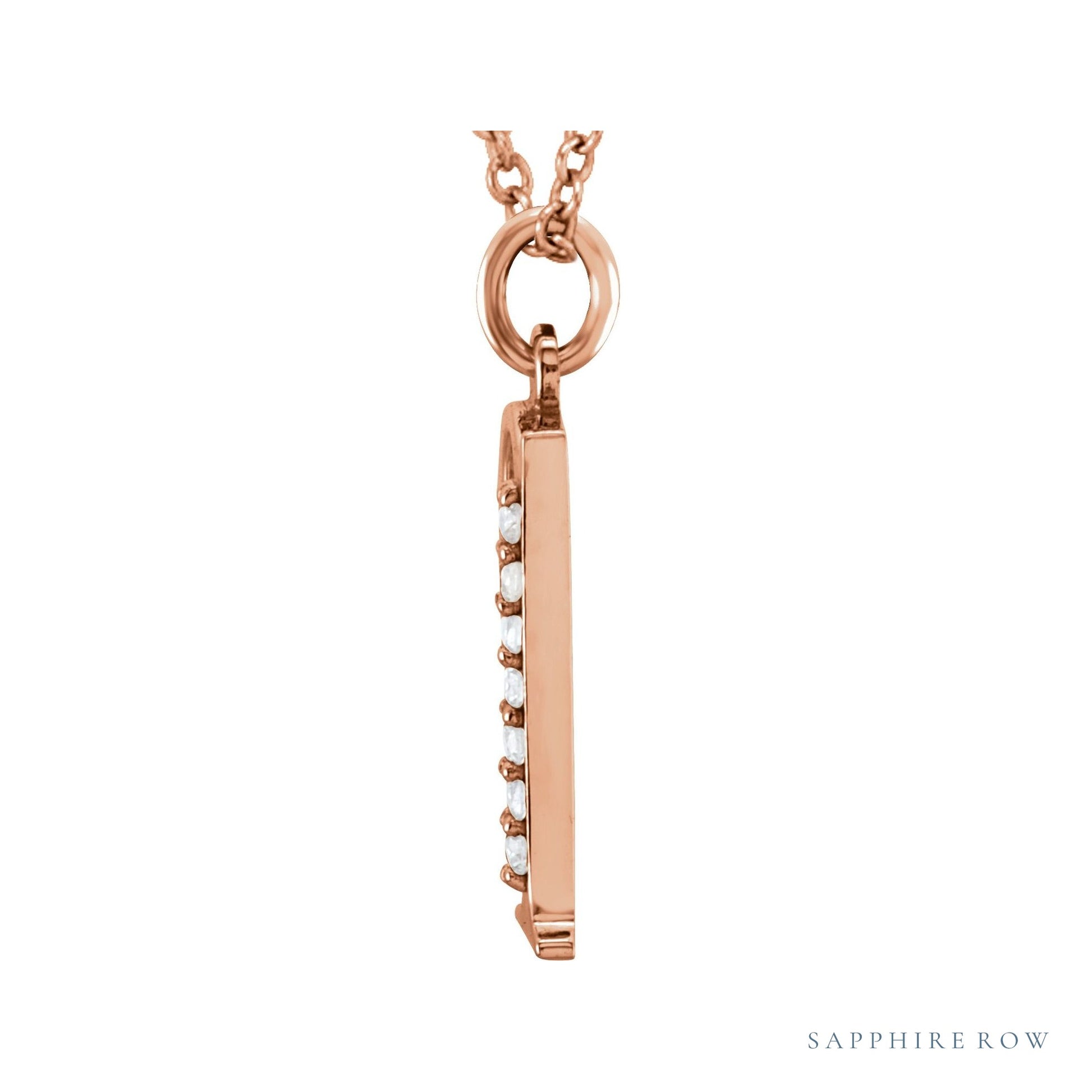 Sapphire Row Natural Diamond Lowercase Initial Necklace - q, 14K Rose Gold (view 2)