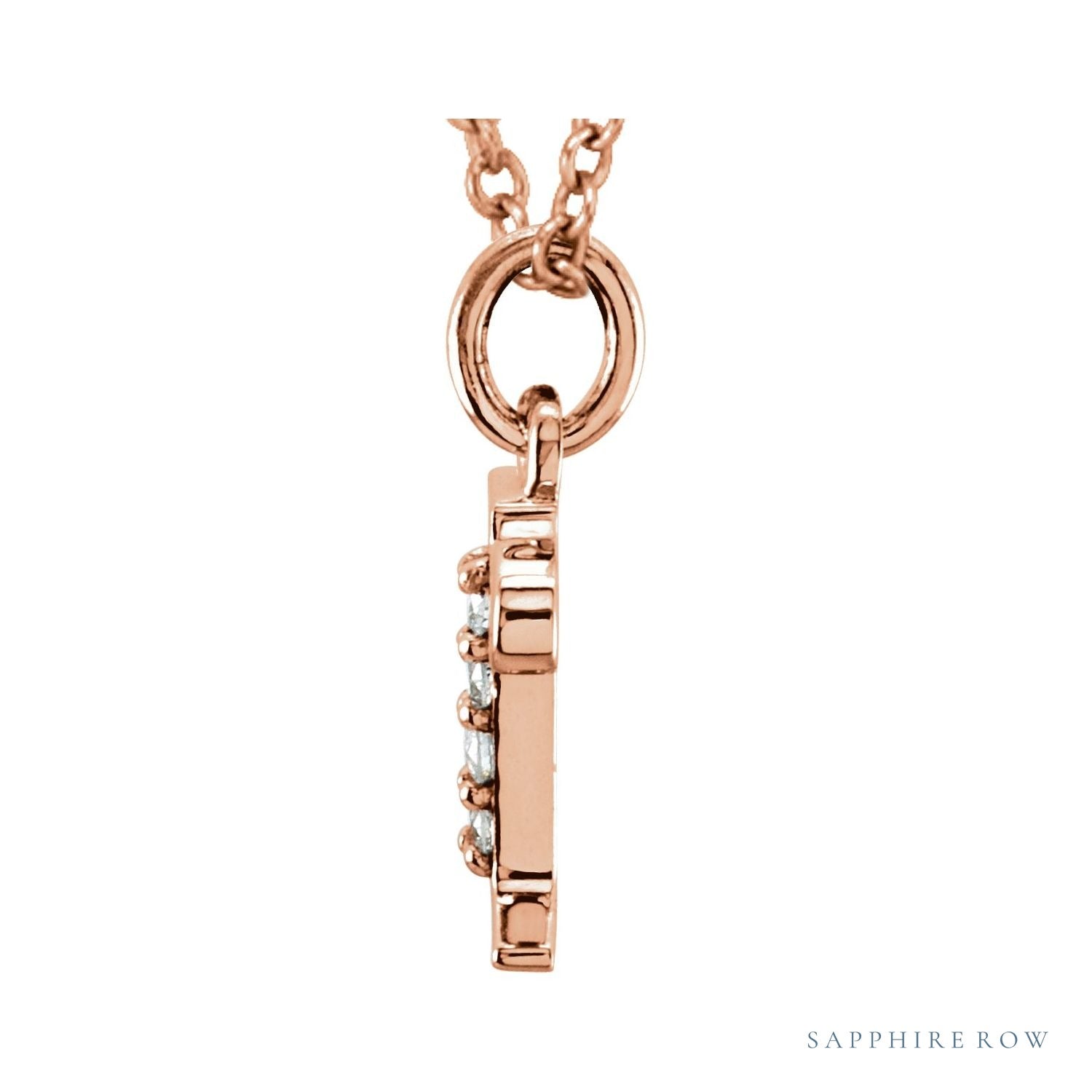 Sapphire Row Natural Diamond Lowercase Initial Necklace - r, 14K Rose Gold (view 2)