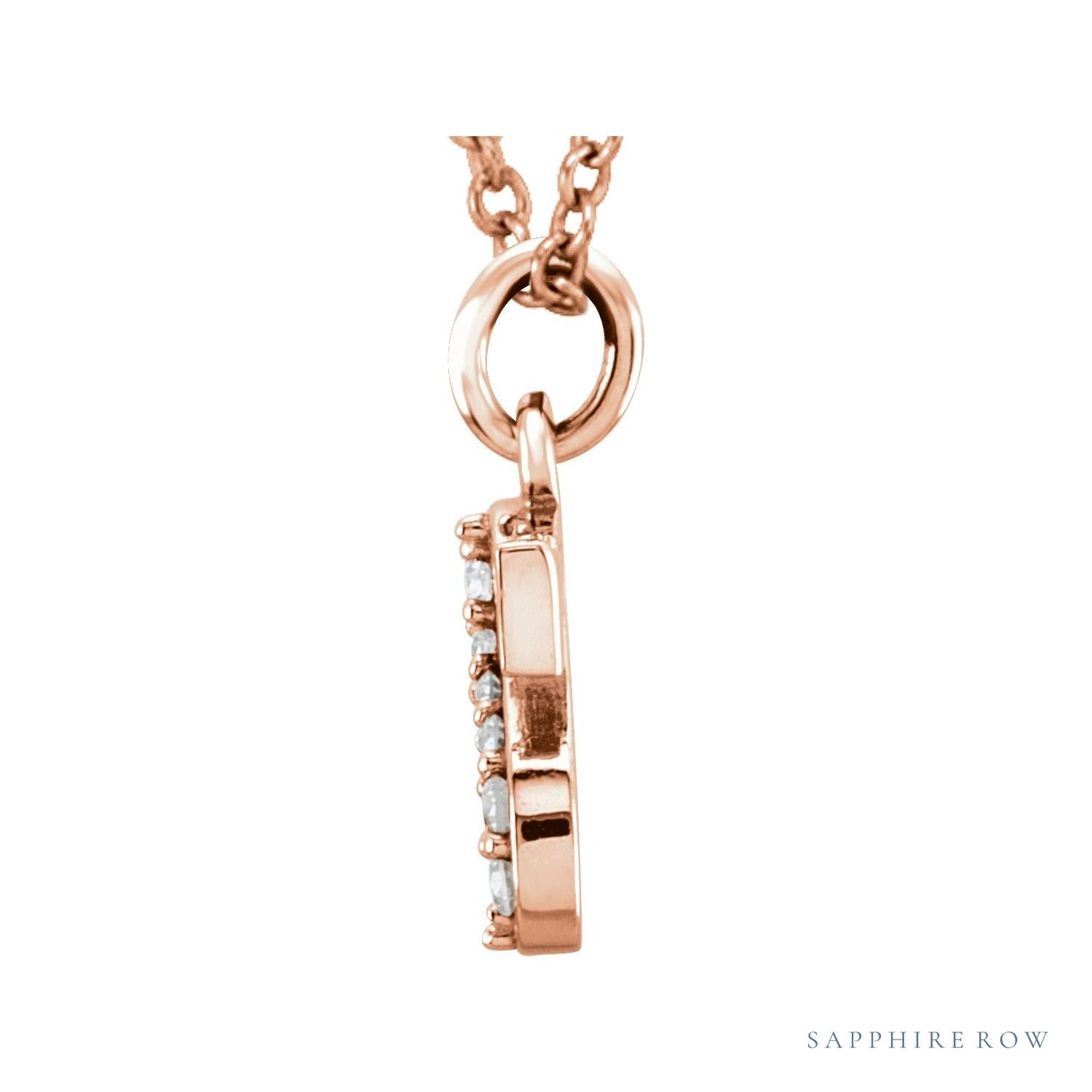 Sapphire Row Natural Diamond Lowercase Initial Necklace - s, 14K Rose Gold (view 2)