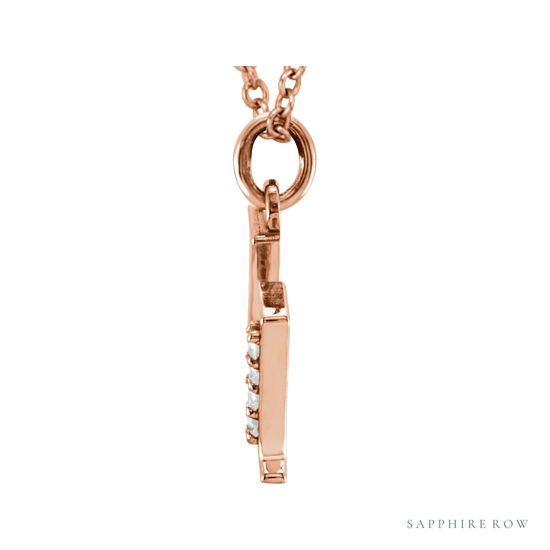 Sapphire Row Natural Diamond Lowercase Initial Necklace - u, 14K Rose Gold (view 2)