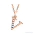 Sapphire Row Natural Diamond Lowercase Initial Necklace - v, 14K Rose Gold