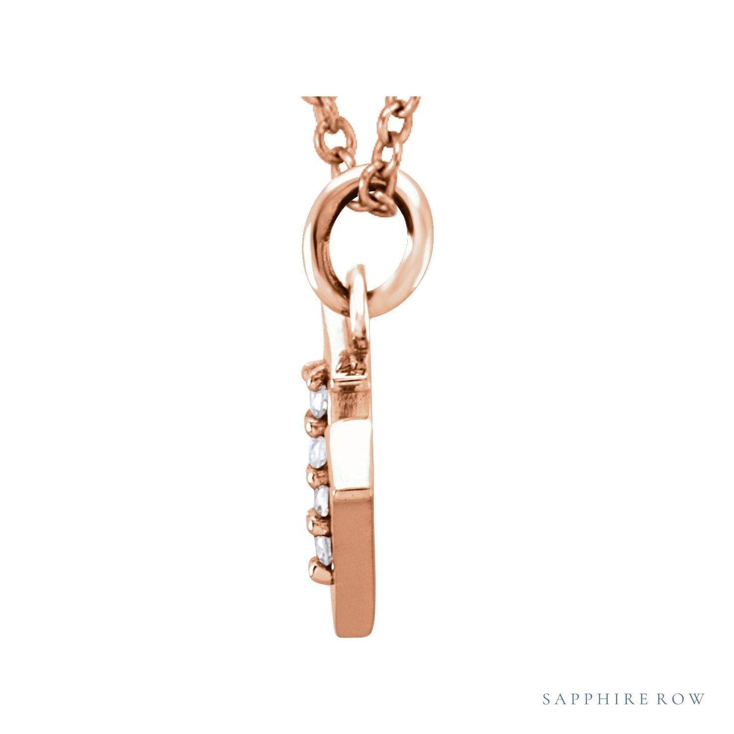 Sapphire Row Natural Diamond Lowercase Initial Necklace - v, 14K Rose Gold (view 2)