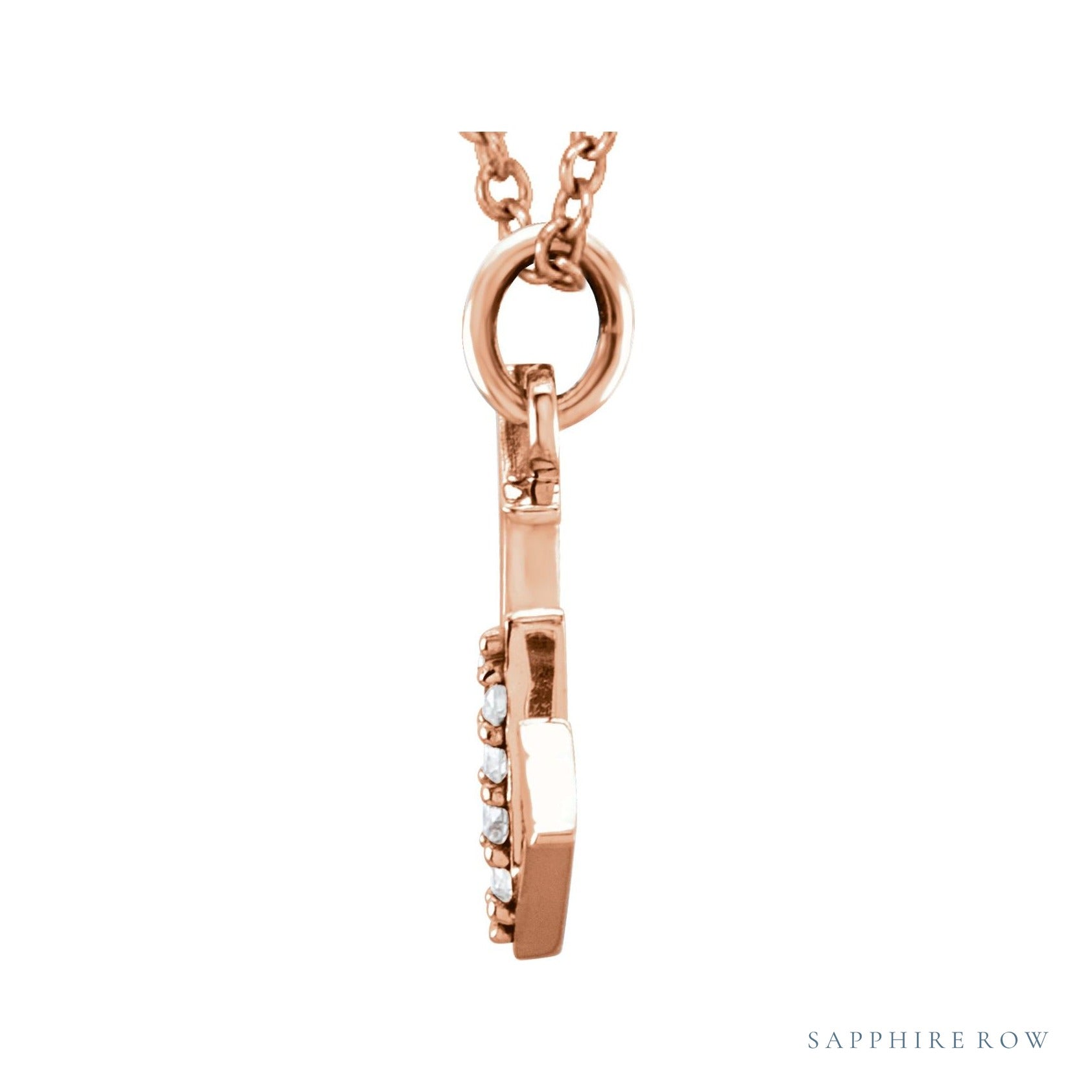 Sapphire Row Natural Diamond Lowercase Initial Necklace - w, 14K Rose Gold (view 2)
