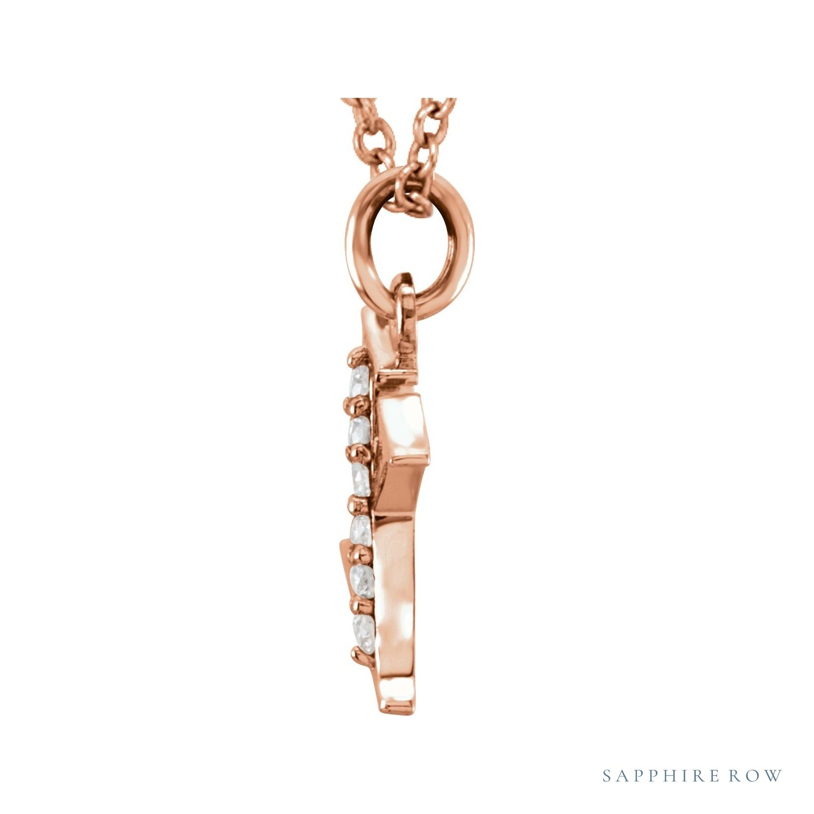 Sapphire Row Natural Diamond Lowercase Initial Necklace - x, 14K Rose Gold (view 2)