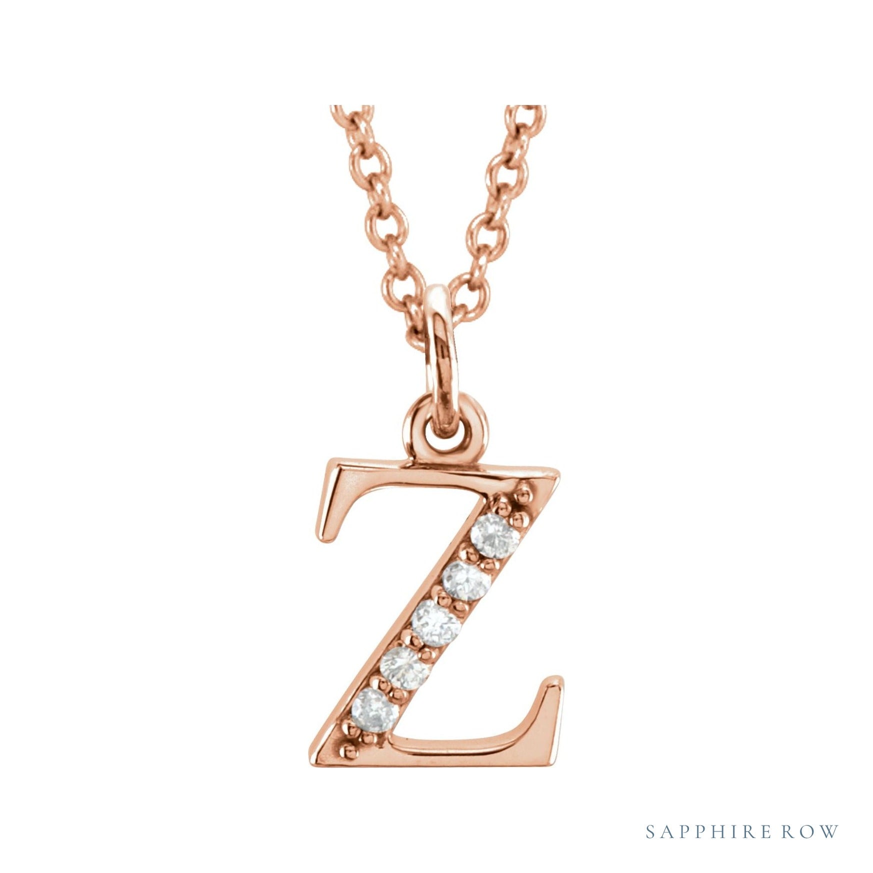 Sapphire Row Natural Diamond Lowercase Initial Necklace - z, 14K Rose Gold