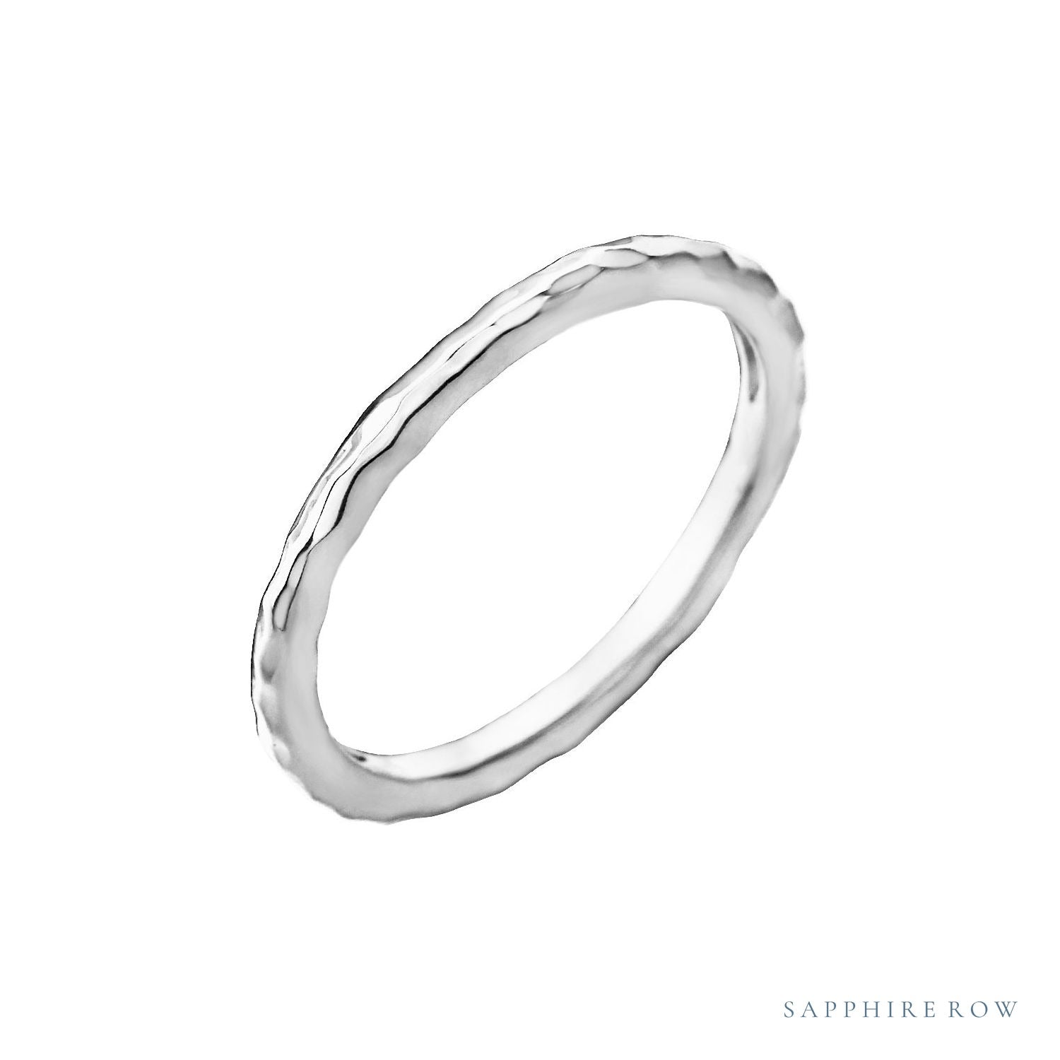 Sapphire Row Gold Hammered Stacking Ring - 14K White Gold