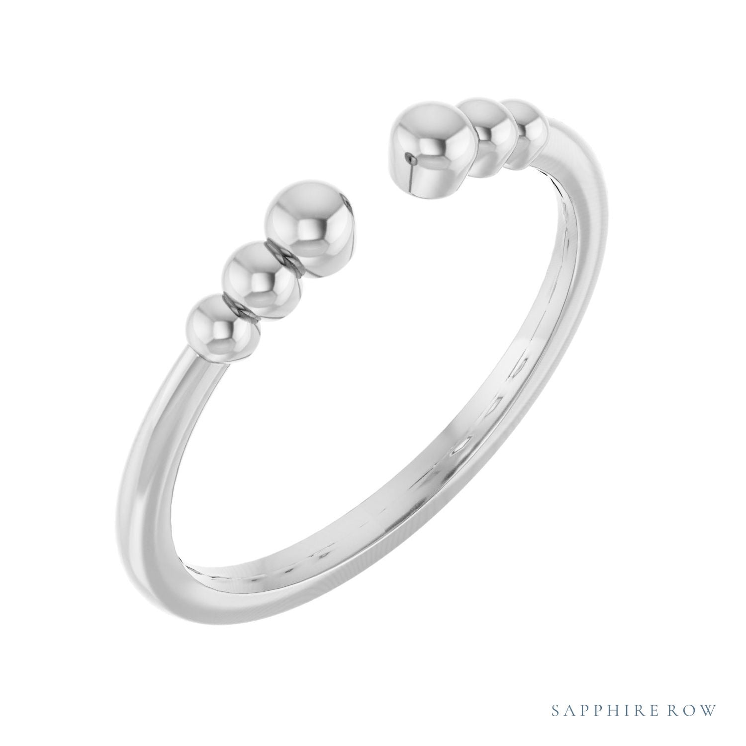 Sapphire Row Gold Bead Detail Open Ring - Platinum