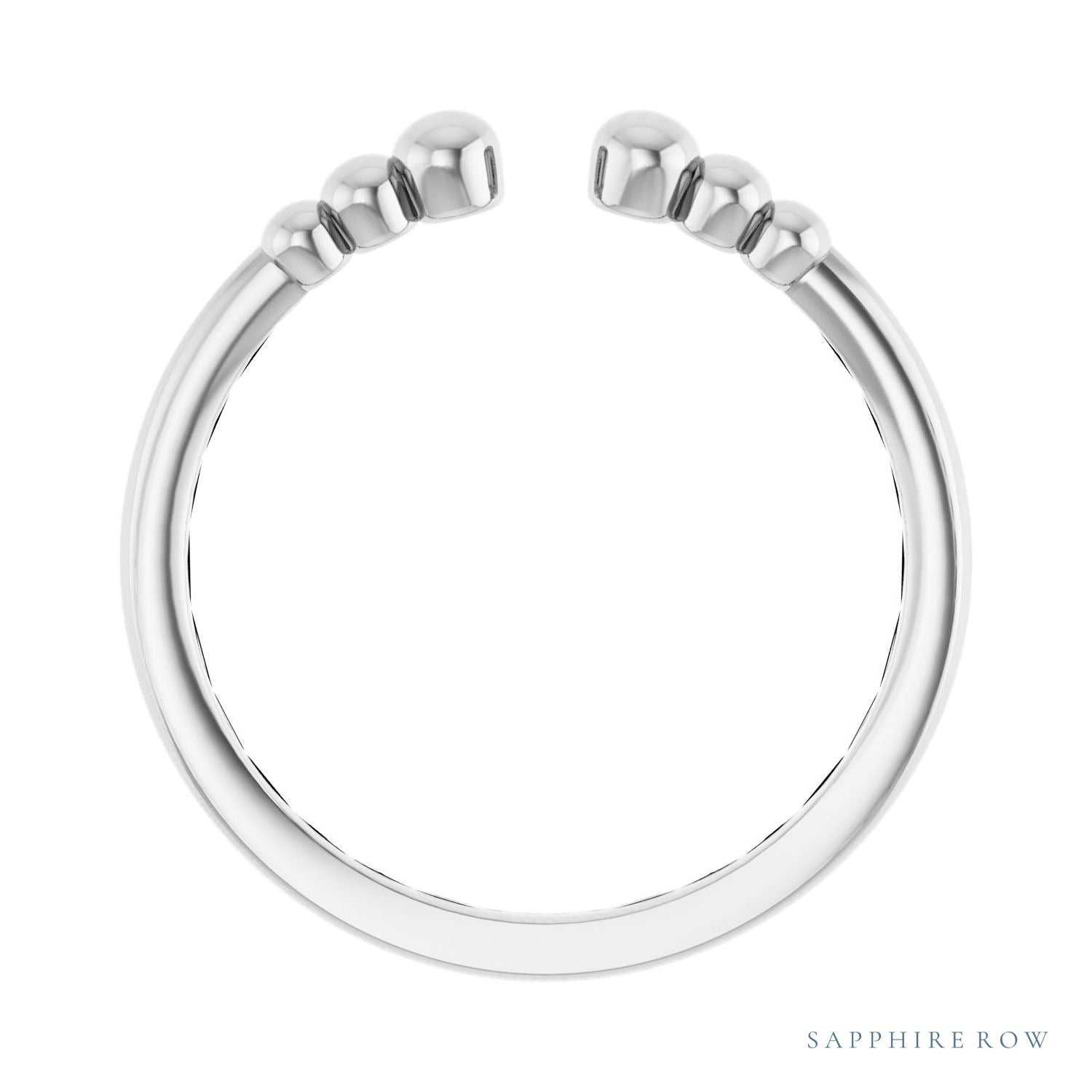 Sapphire Row Gold Bead Detail Open Ring - Platinum (view 2)