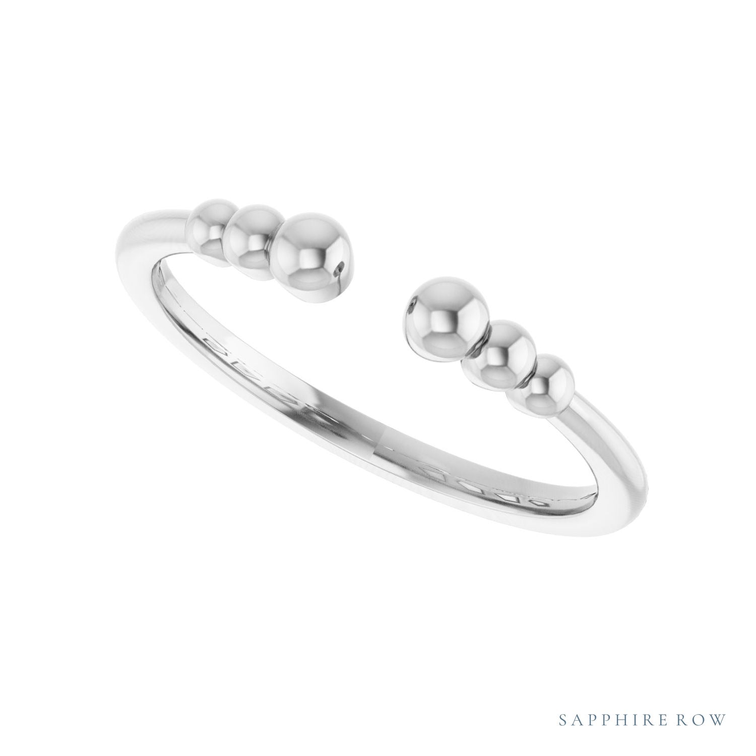 Sapphire Row Gold Bead Detail Open Ring - Platinum (view 5)