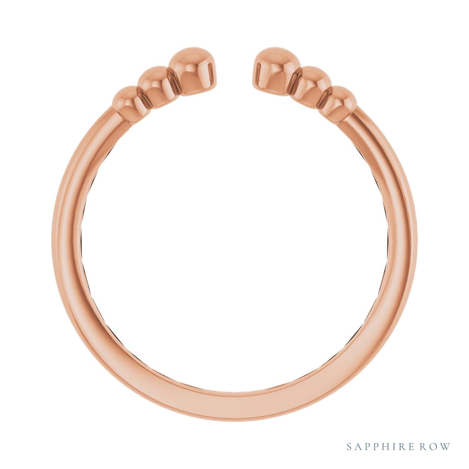 Sapphire Row Gold Bead Detail Open Ring - 14K Rose Gold (view 2)