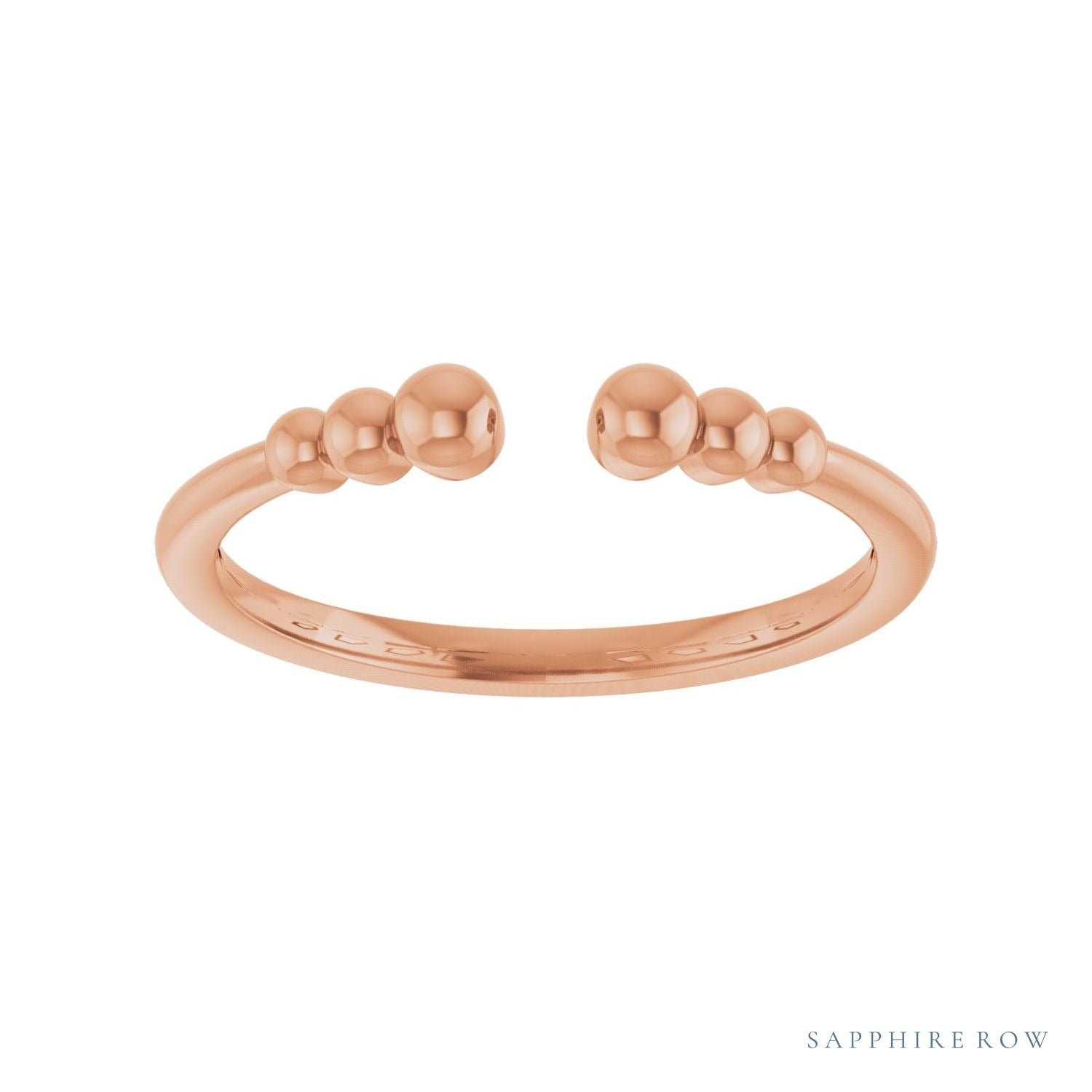 Sapphire Row Gold Bead Detail Open Ring - 14K Rose Gold (view 3)
