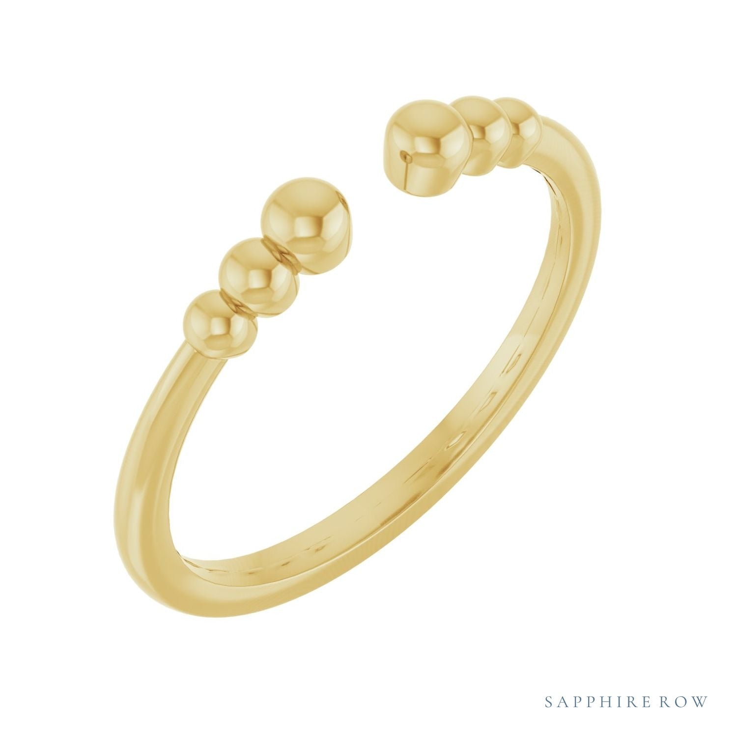 Sapphire Row Gold Bead Detail Open Ring - 14K Yellow Gold