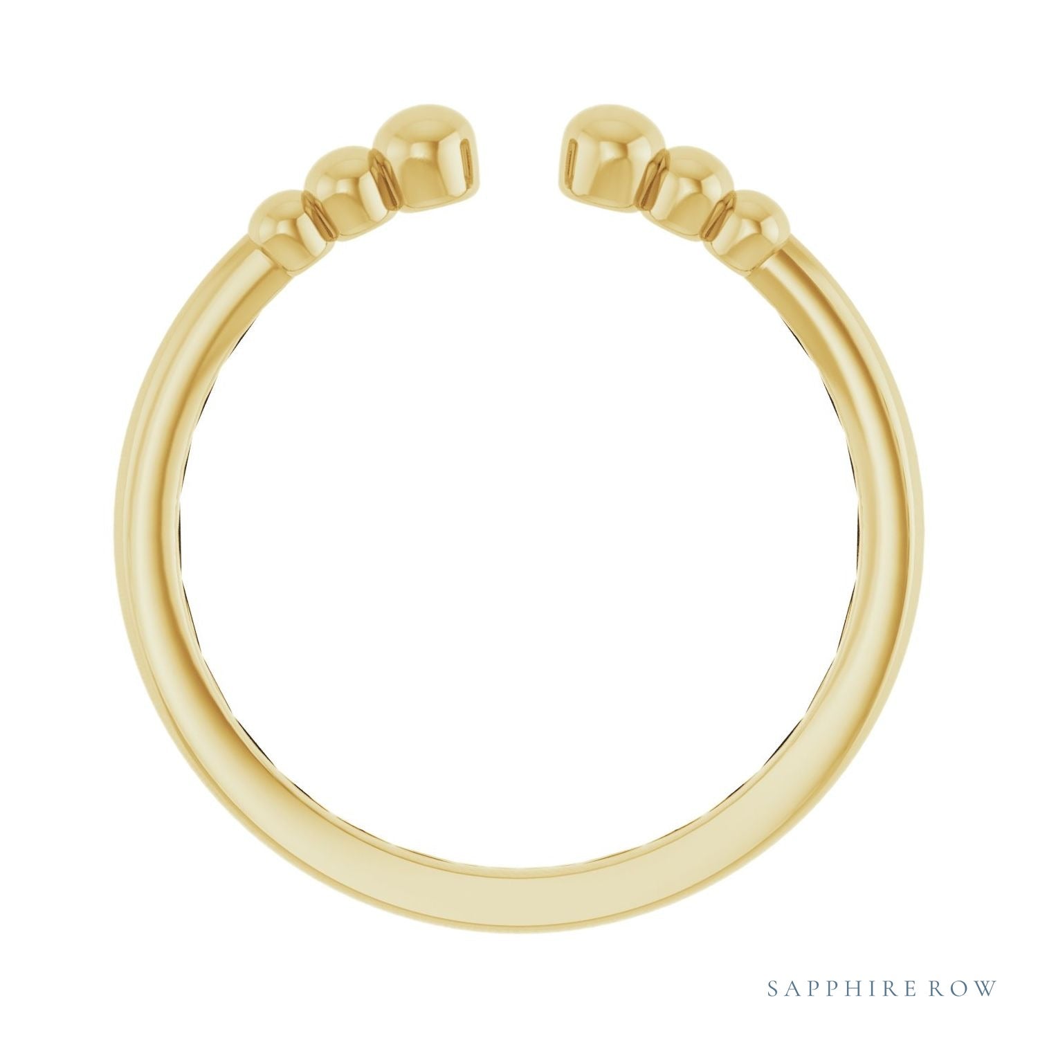 Sapphire Row Gold Bead Detail Open Ring - 14K Yellow Gold (view 2)