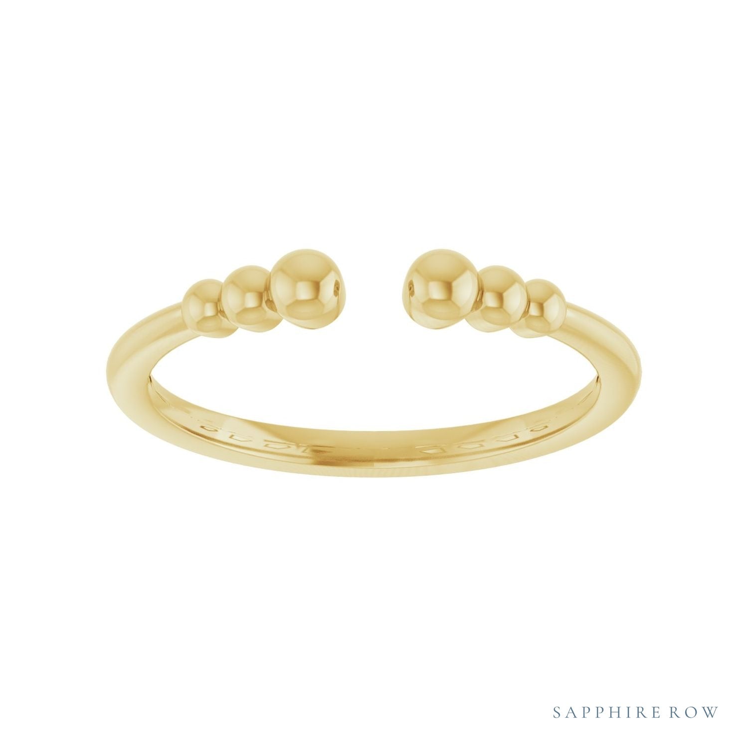 Sapphire Row Gold Bead Detail Open Ring - 14K Yellow Gold (view 3)