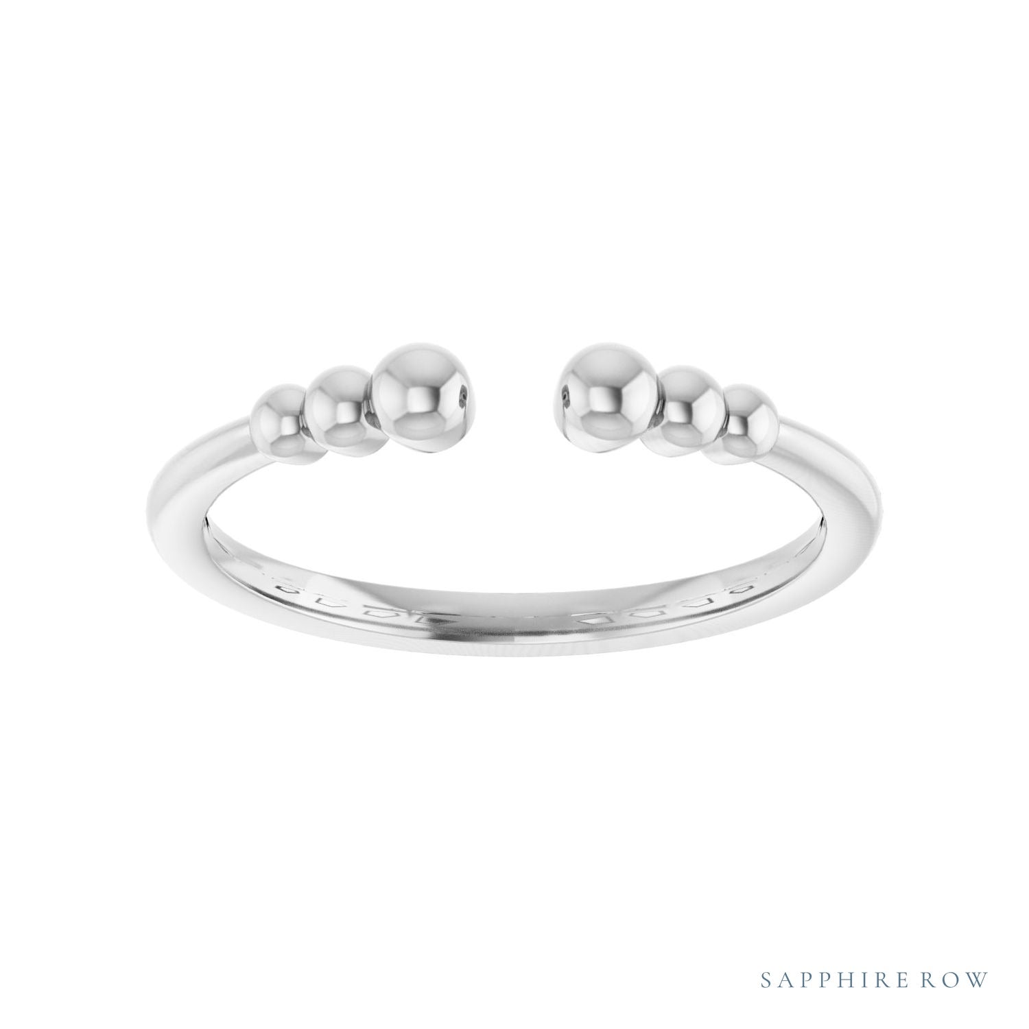 Sapphire Row Gold Bead Detail Open Ring - 14K White Gold (view 3)