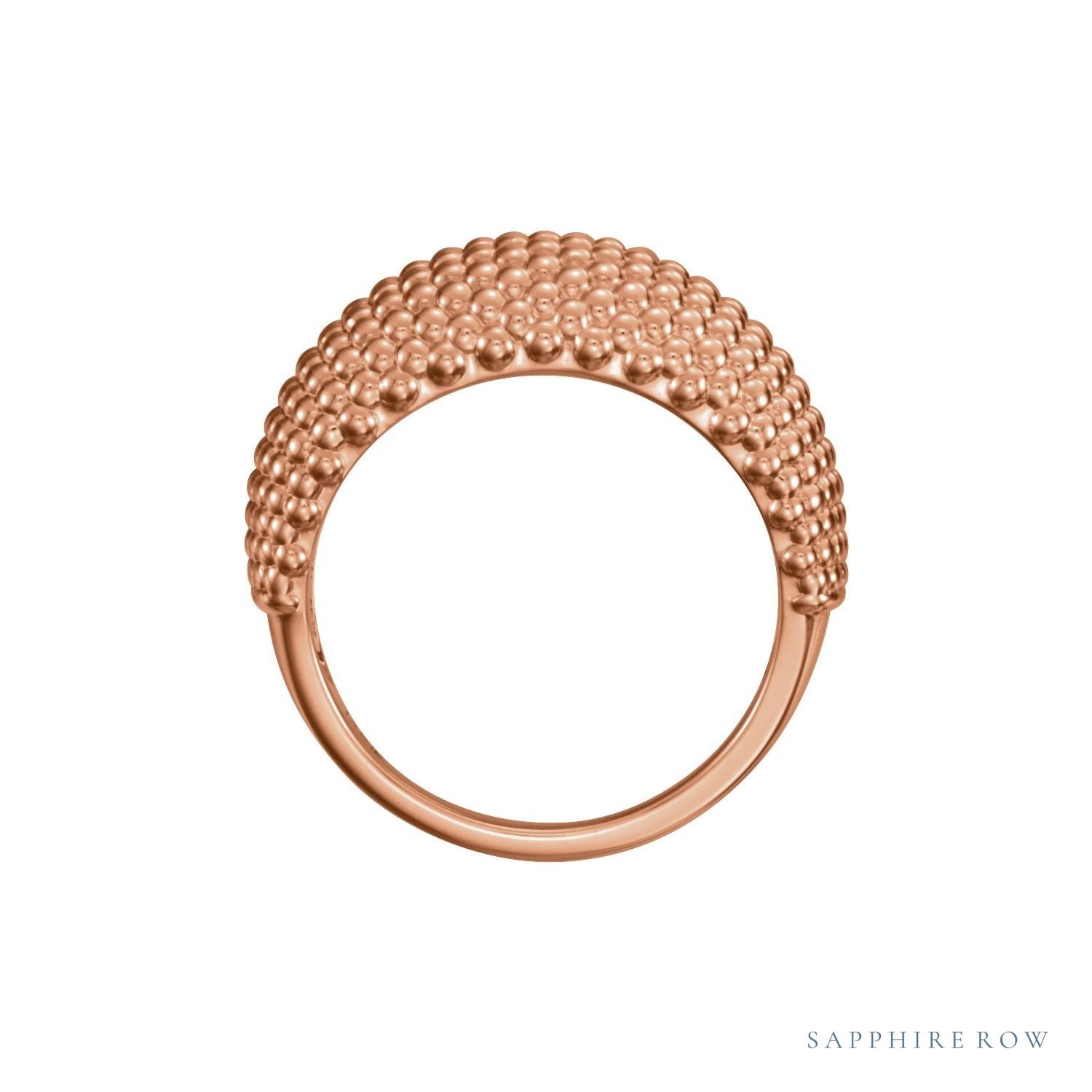 Sapphire Row Gold Beaded Dome Ring - 14K Rose Gold (view 2)