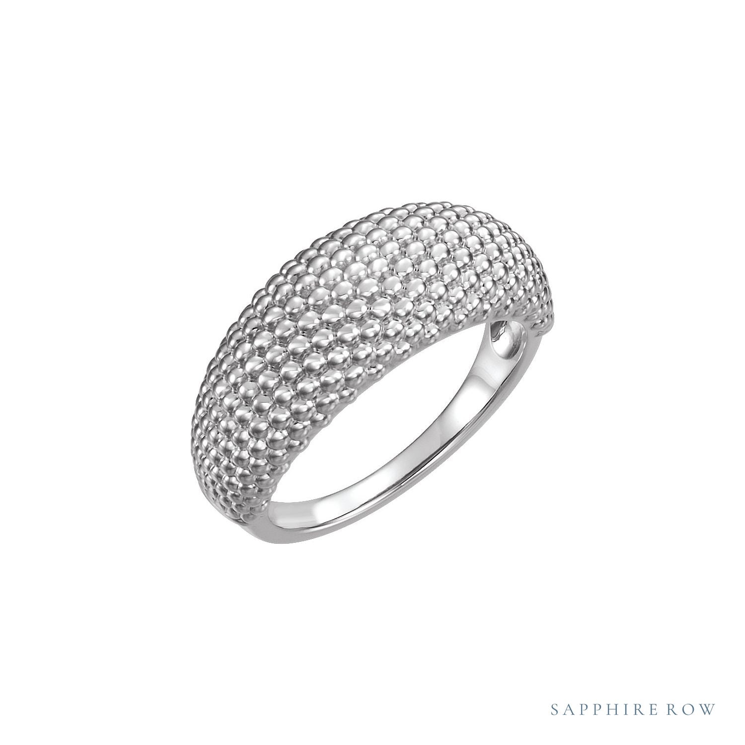 Sapphire Row Gold Beaded Dome Ring - 14K White Gold