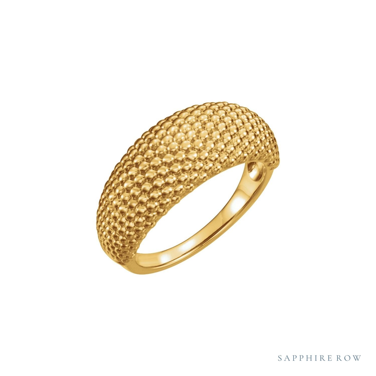 Sapphire Row Gold Beaded Dome Ring - 14K Yellow Gold