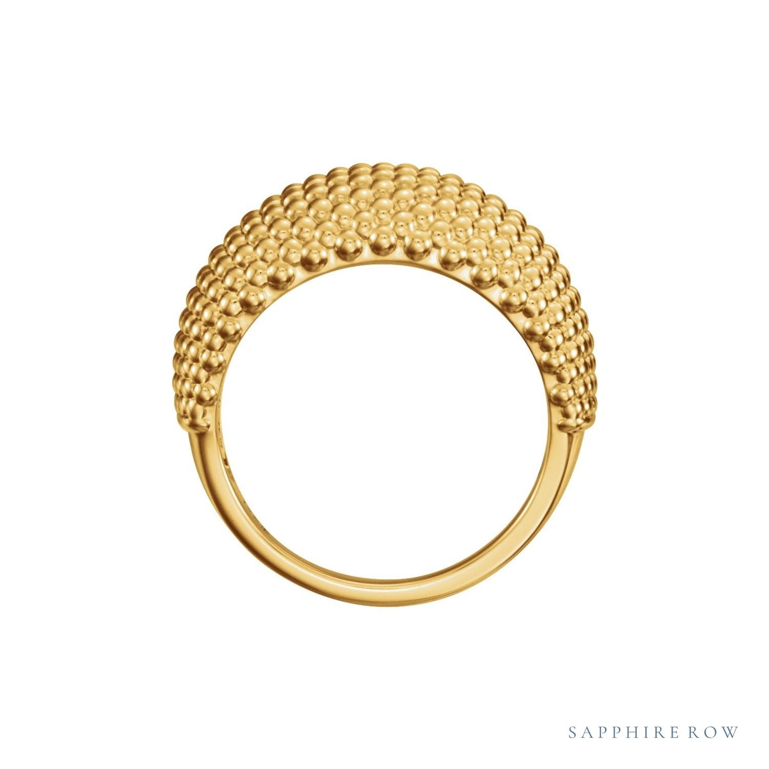 Sapphire Row Gold Beaded Dome Ring - 14K Yellow Gold (view 2)