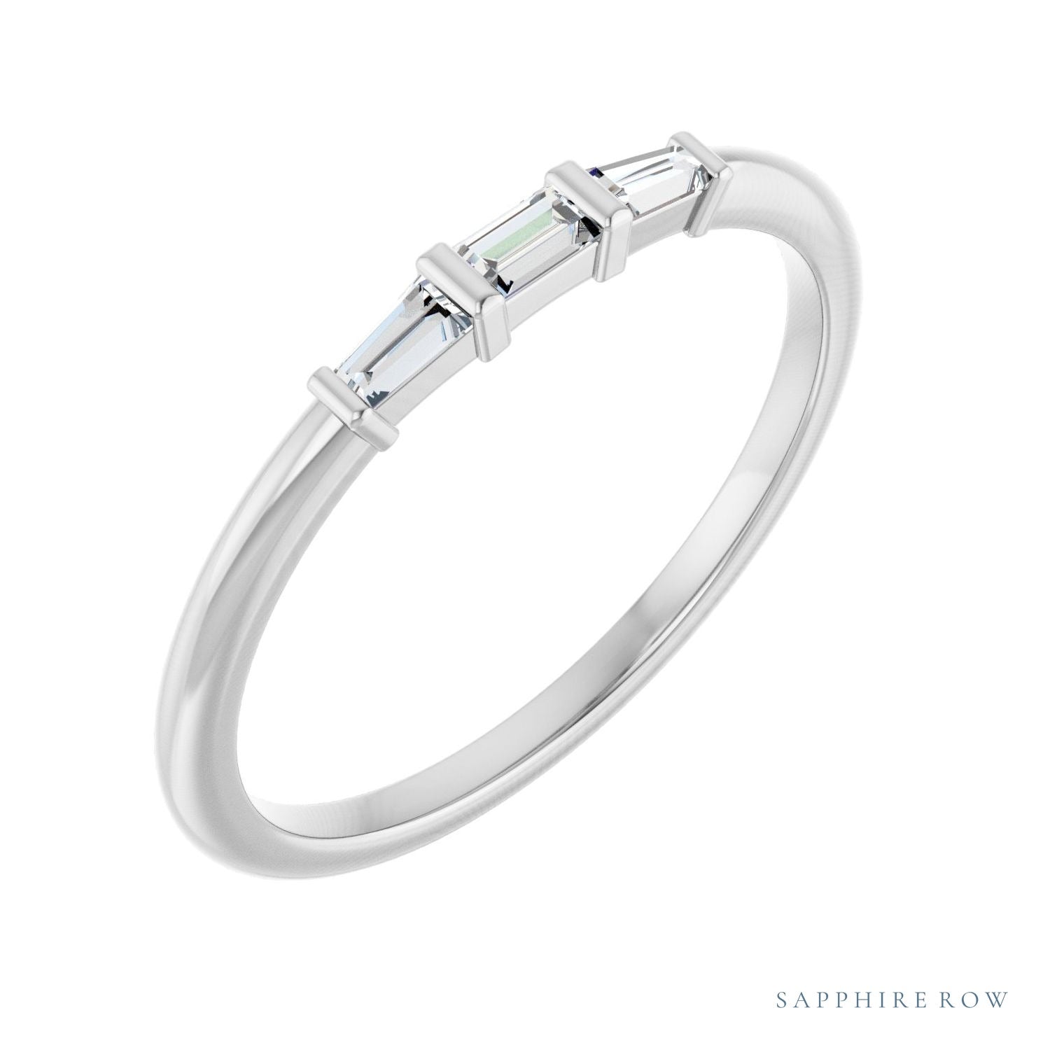 Sapphire Row Natural Diamond Baguette Trio Stacking Ring - Platinum