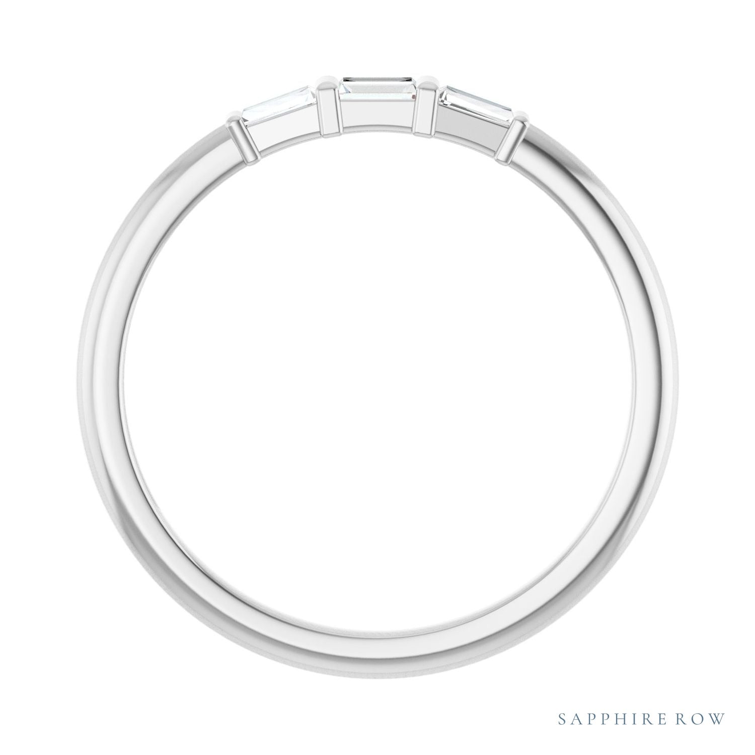 Sapphire Row Natural Diamond Baguette Trio Stacking Ring - Platinum (view 2)