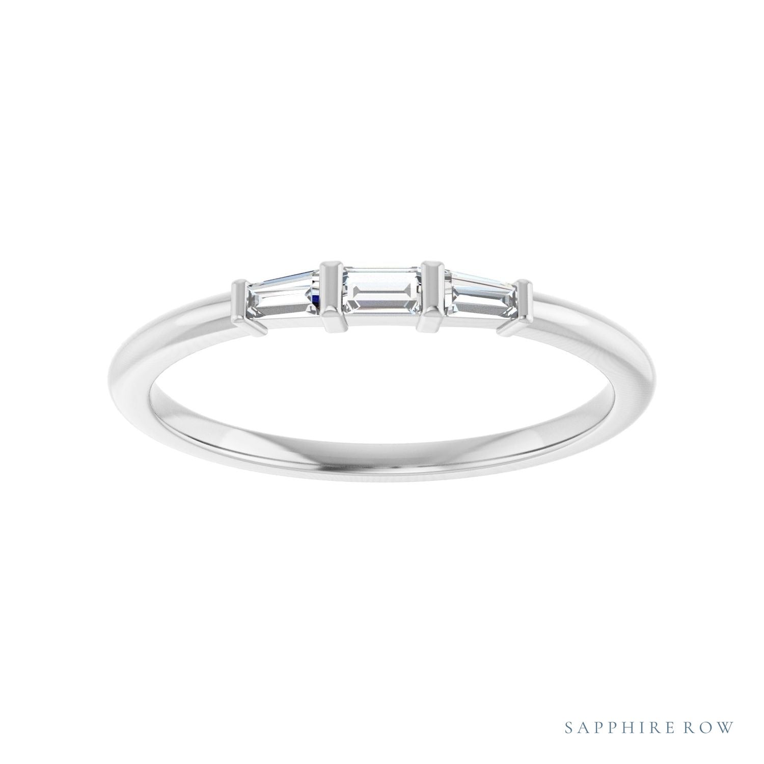 Sapphire Row Natural Diamond Baguette Trio Stacking Ring - Platinum (view 3)