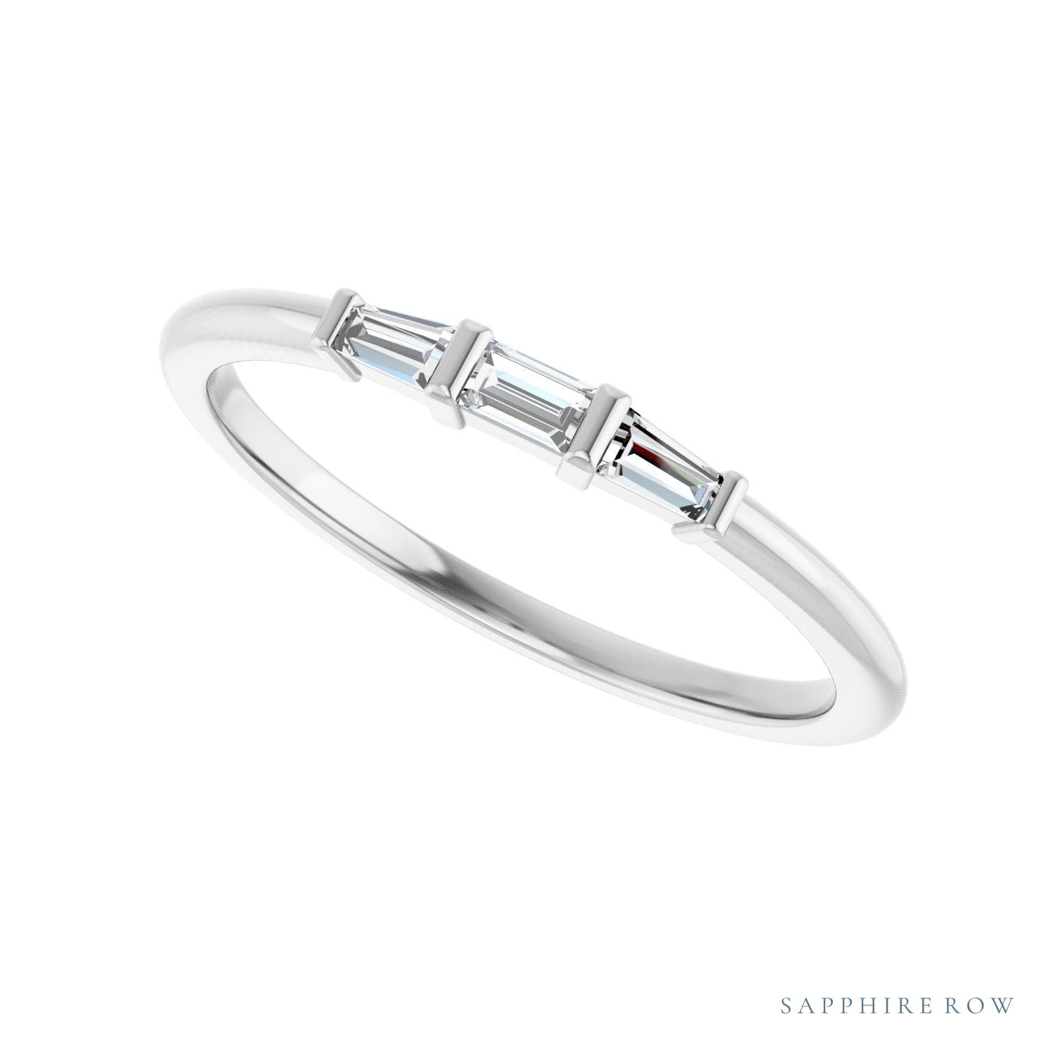 Sapphire Row Natural Diamond Baguette Trio Stacking Ring - Platinum (view 5)