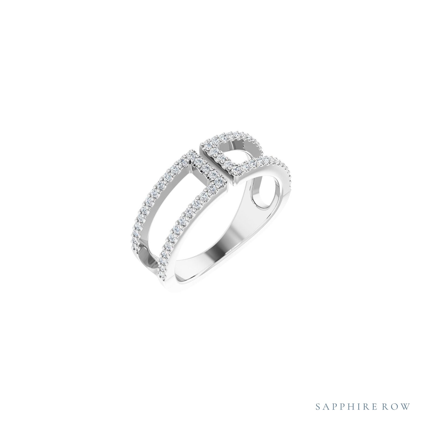 Sapphire Row Natural Diamond Negative Space Ring - 14K White Gold