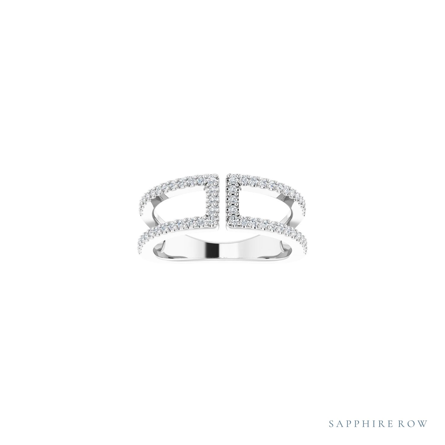 Sapphire Row Natural Diamond Negative Space Ring - 14K White Gold (view 3)