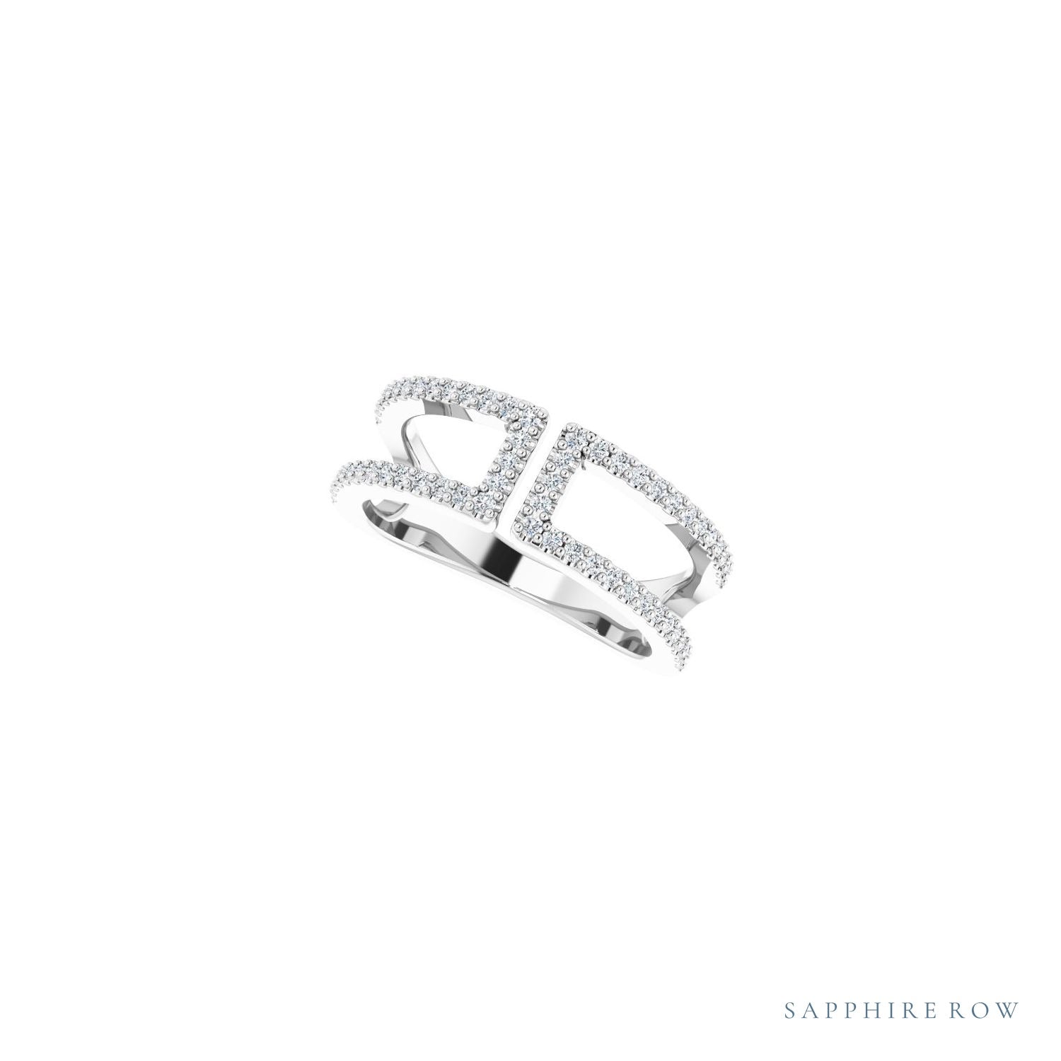 Sapphire Row Natural Diamond Negative Space Ring - 14K White Gold (view 5)