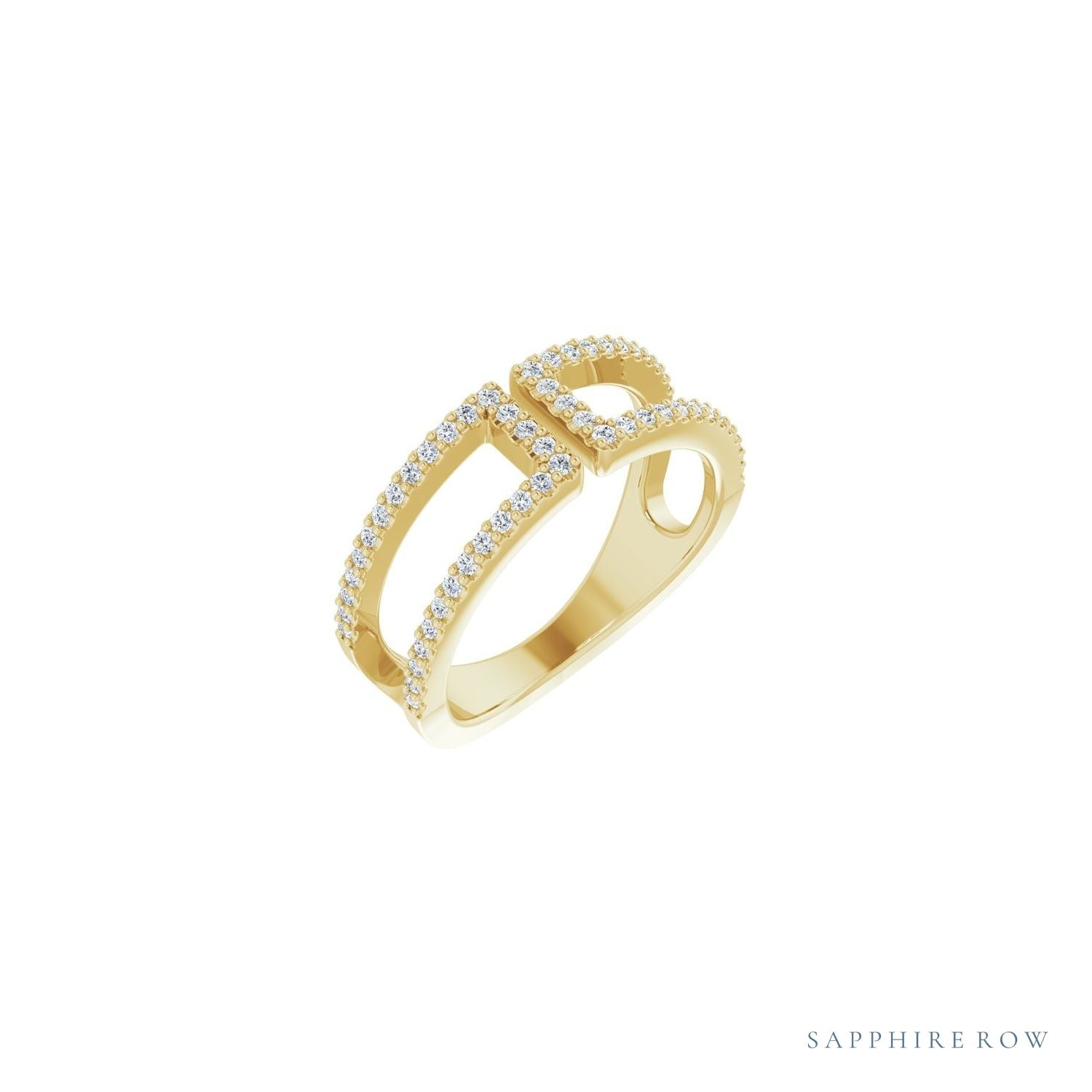 Sapphire Row Natural Diamond Negative Space Ring - 14K Yellow Gold