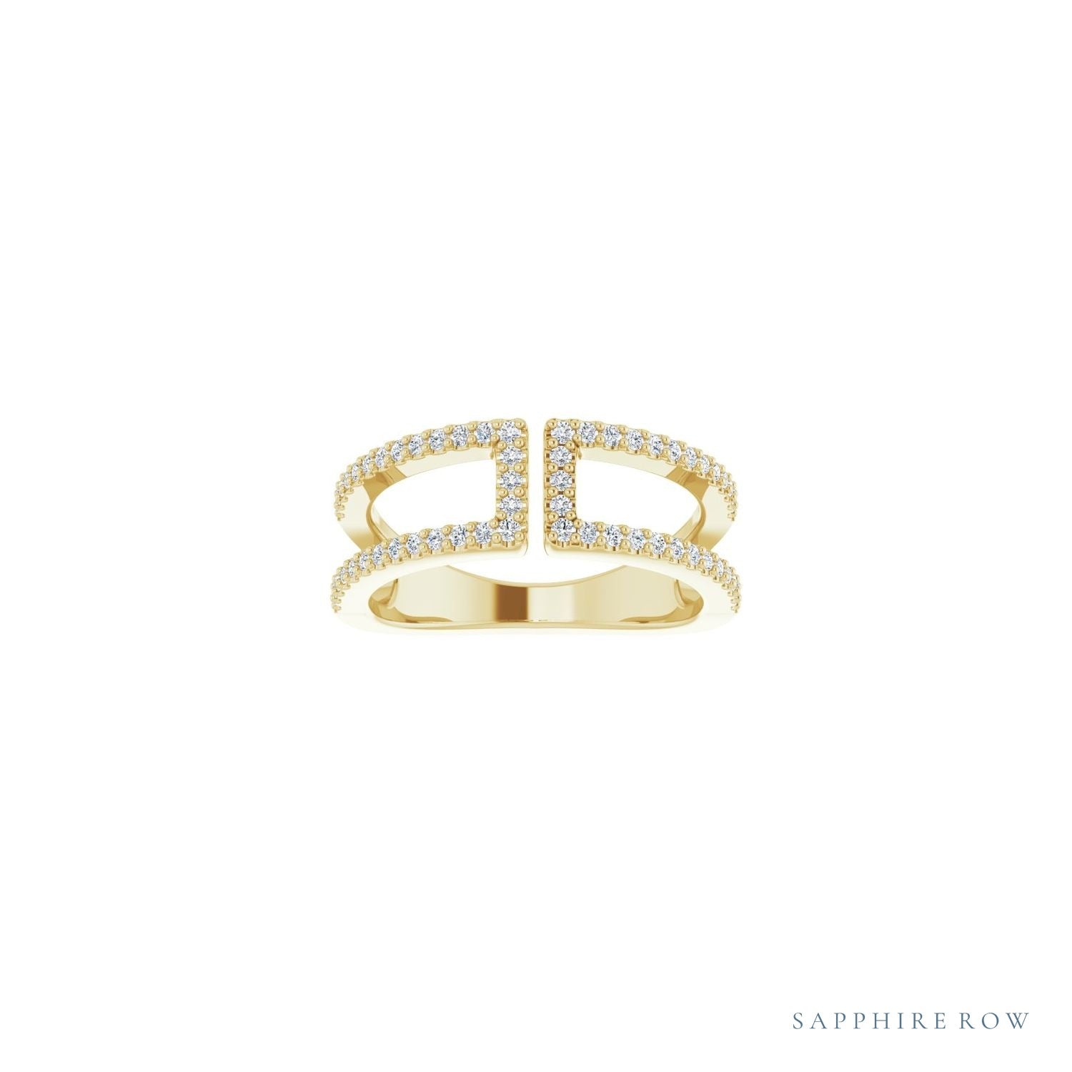 Sapphire Row Natural Diamond Negative Space Ring - 14K Yellow Gold (view 3)