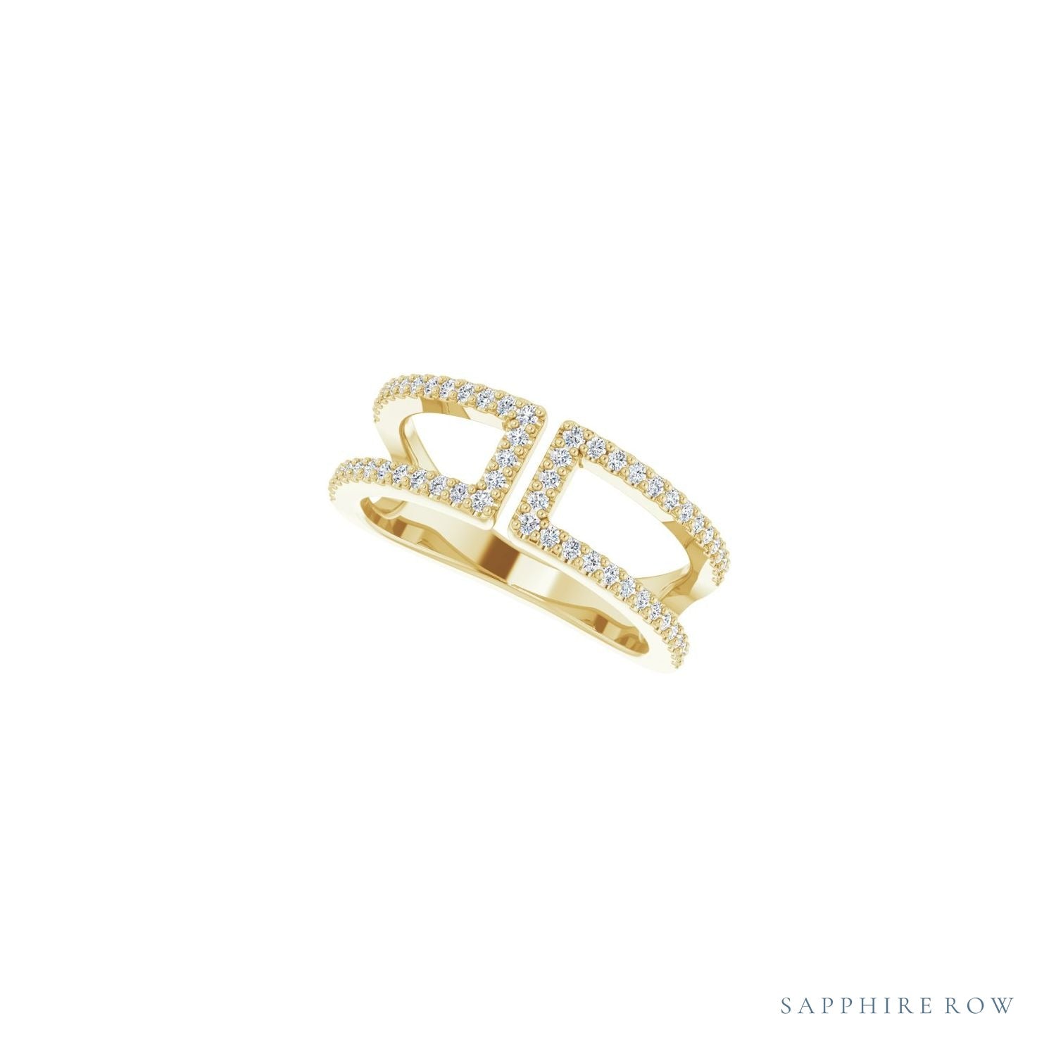 Sapphire Row Natural Diamond Negative Space Ring - 14K Yellow Gold (view 5)