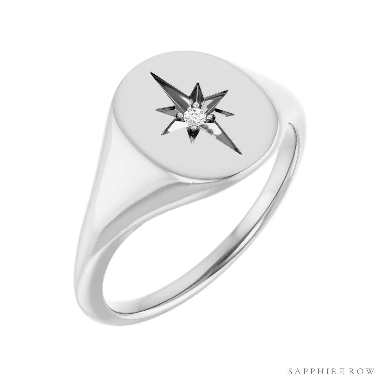 Sapphire Row Natural Diamond Starburst Signet Ring - Platinum