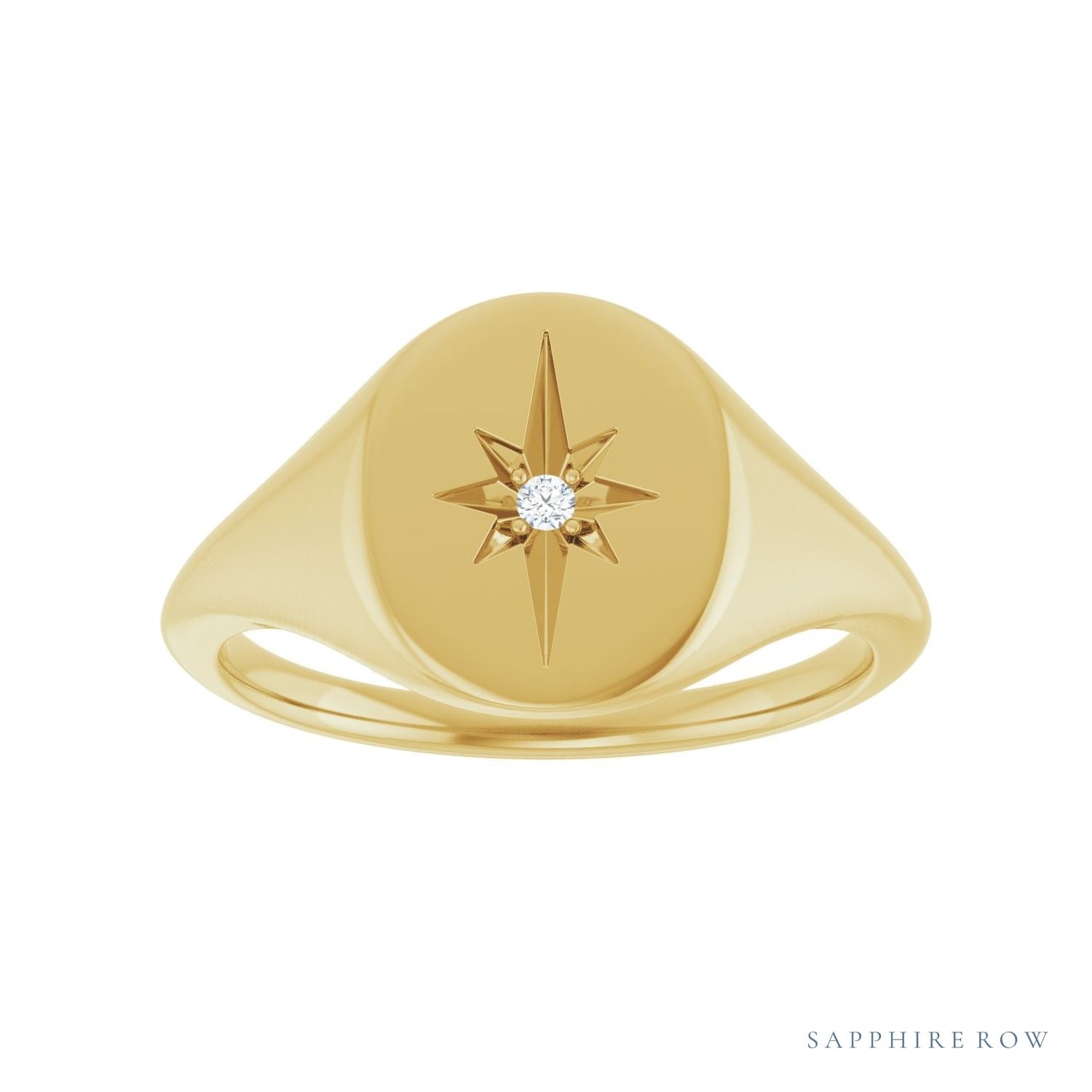 Sapphire Row Natural Diamond Starburst Signet Ring - 14K Yellow Gold (view 3)