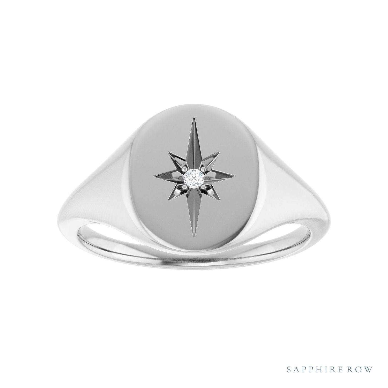 Sapphire Row Natural Diamond Starburst Signet Ring - 14K White Gold (view 3)